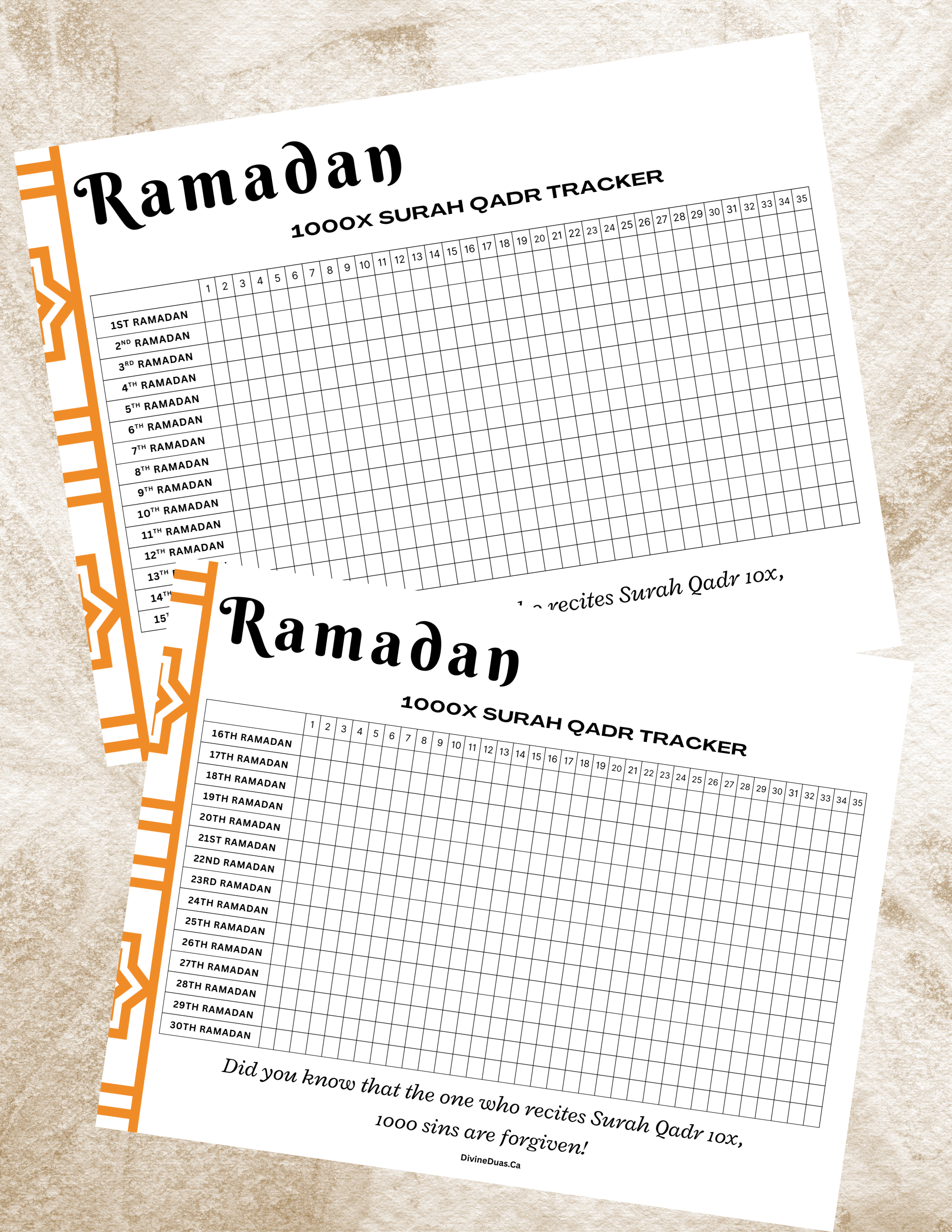 Surah Qadr 1000x Tracker Printable | Ramadan Ibadah Planner | Laylatul Qadr Dhikr Chart | Digital Download Quran Recitation Tracker PDF