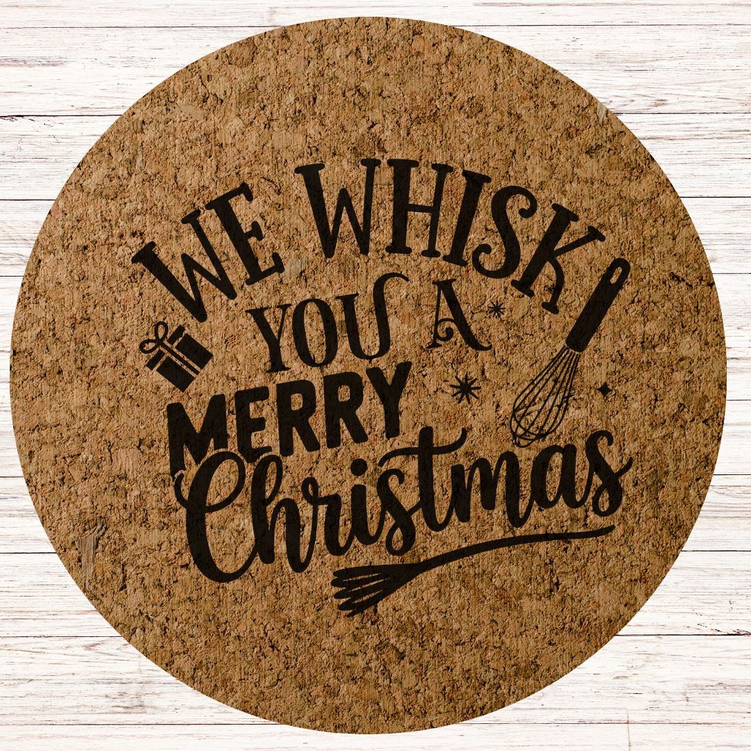 Funny Christmas Engraved Cork Hot Mat Kitchen Gift – "We Whisk You a Merry Christmas"  Heat-Resistant Trivet for Kitchen & Dining