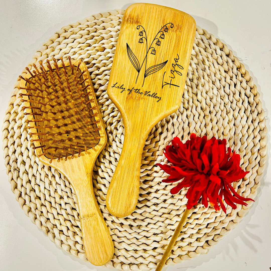 Custom Birth flower Bamboo Paddle Hair Brush