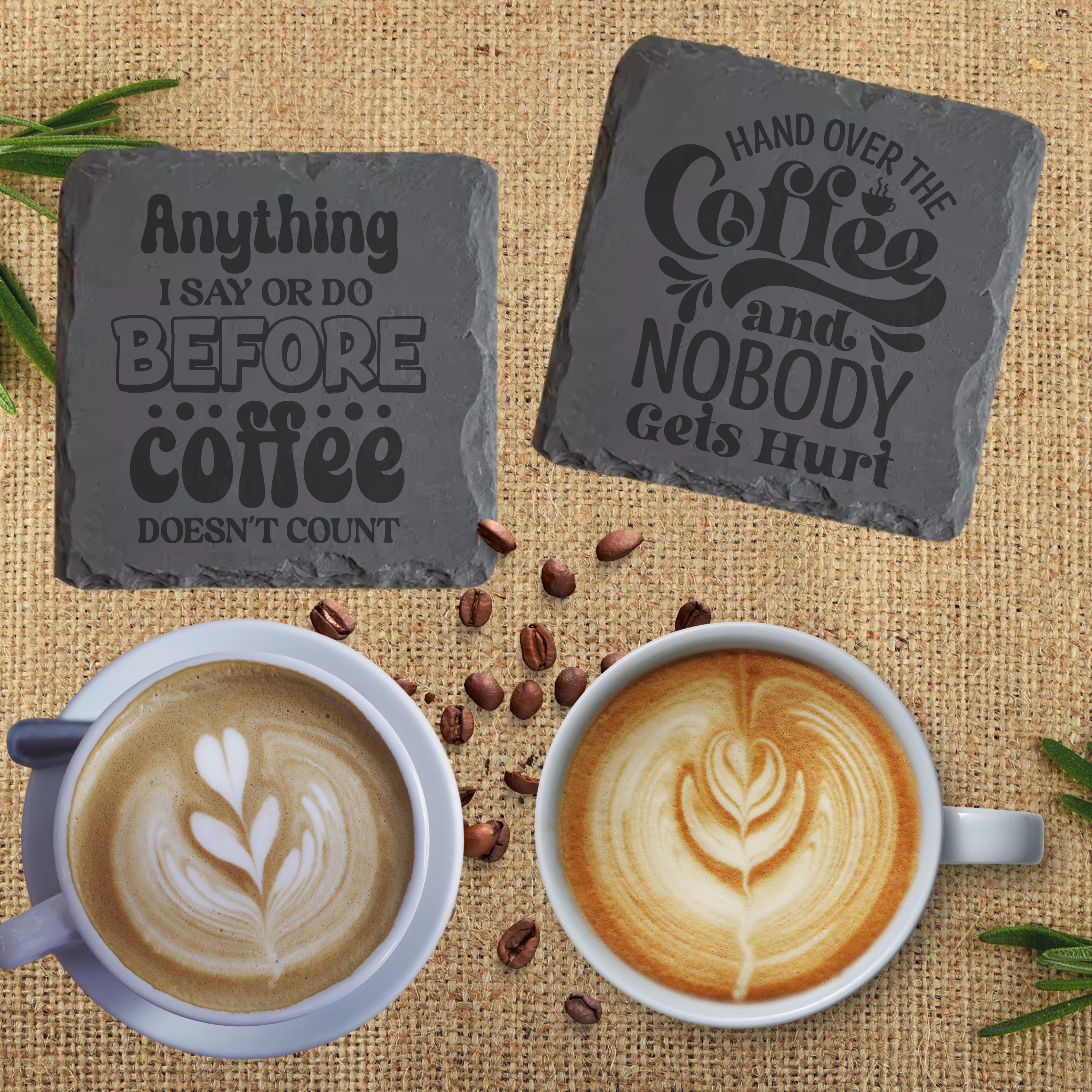 Engraved Rock Slate Coasters for that Coffee Friend