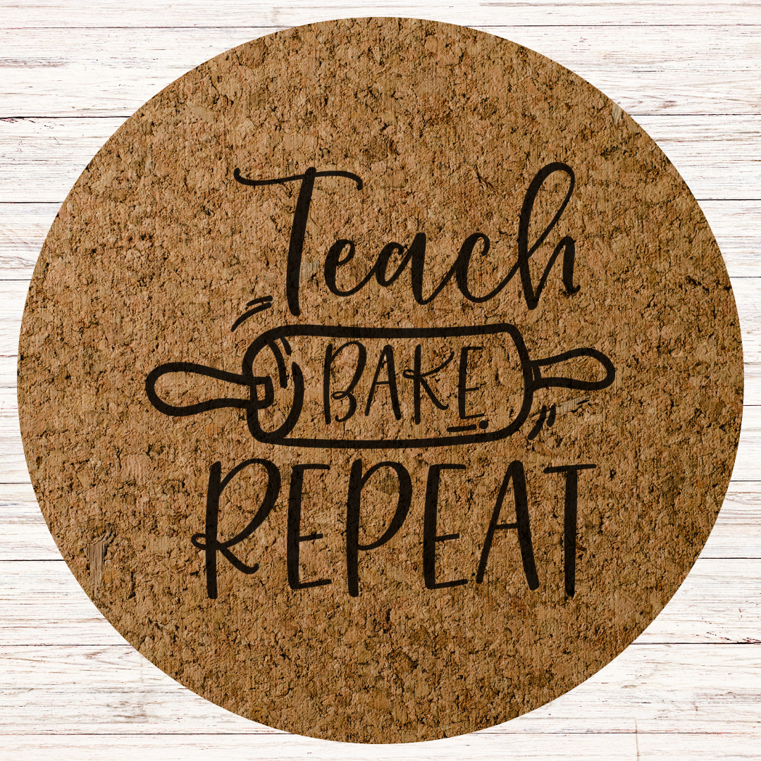 Christmas Teacher Engraved Cork Hot Mat Kitchen Gift –  "Teach Bake Repeat" Heat-Resistant Trivet for Kitchen & Dining
