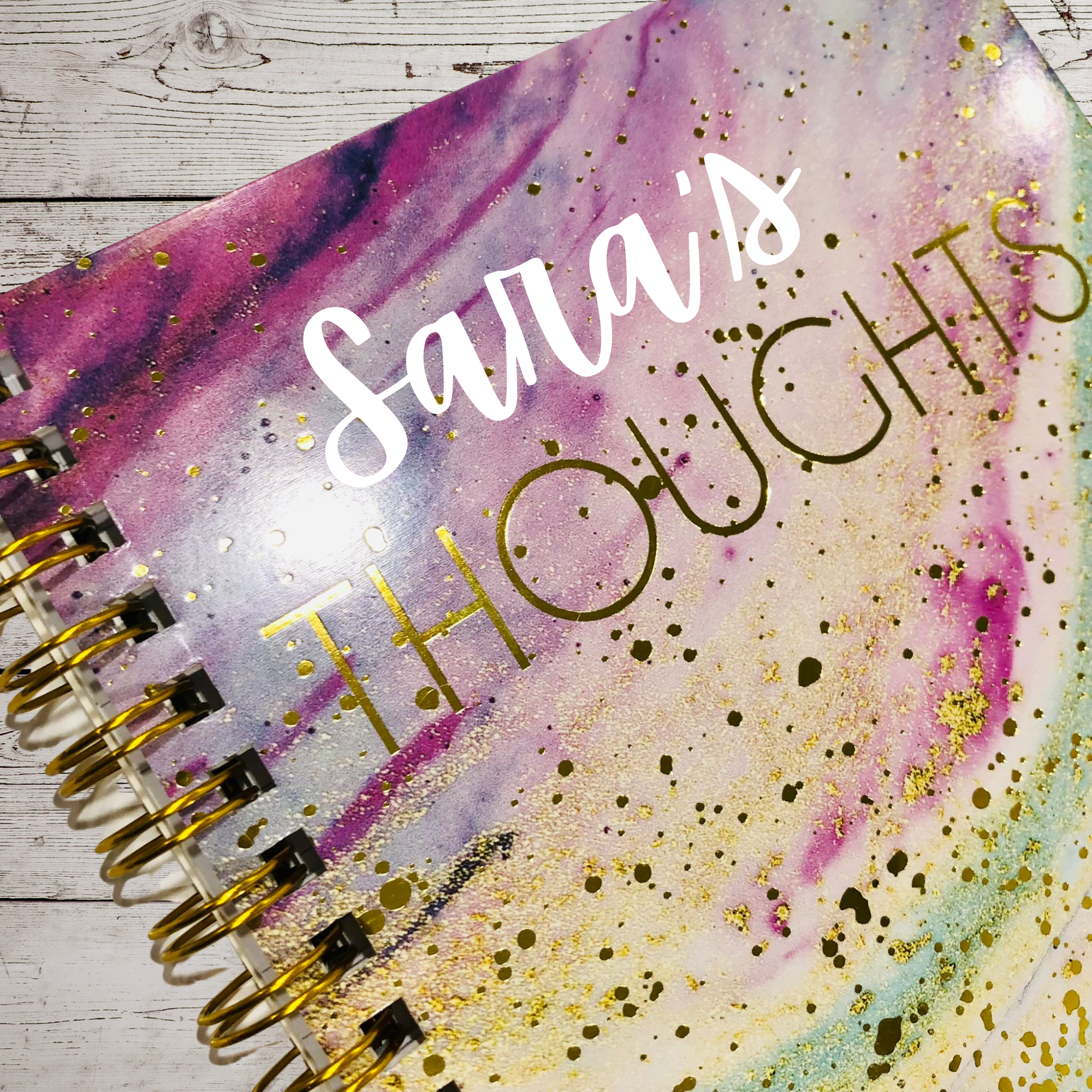 Personalized Gold Embossed Password Note book, Custom Name Vinyl Decal Thoughts Book, Personalised Journal Tracker Book for her