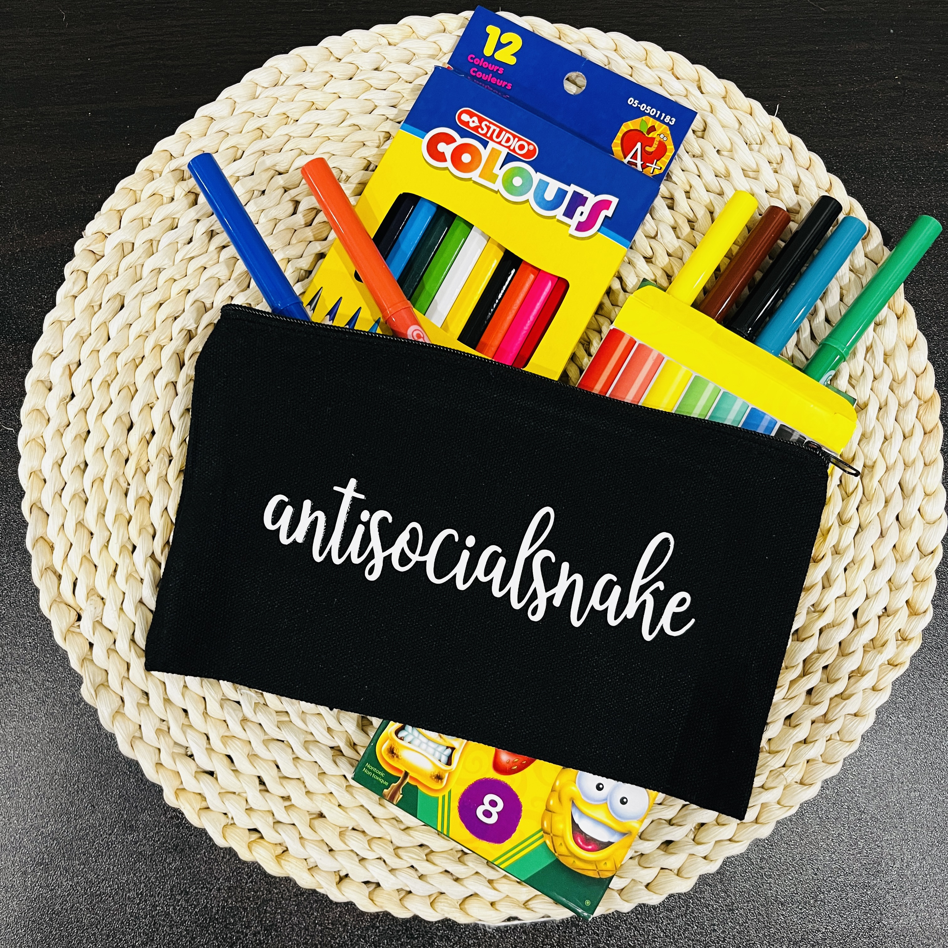 Custom Black Zipper Canvas Pouch, Cute Pencil Case kids, Personalized Name Pencil Case, Custom Kids Pencil Pouch Bag