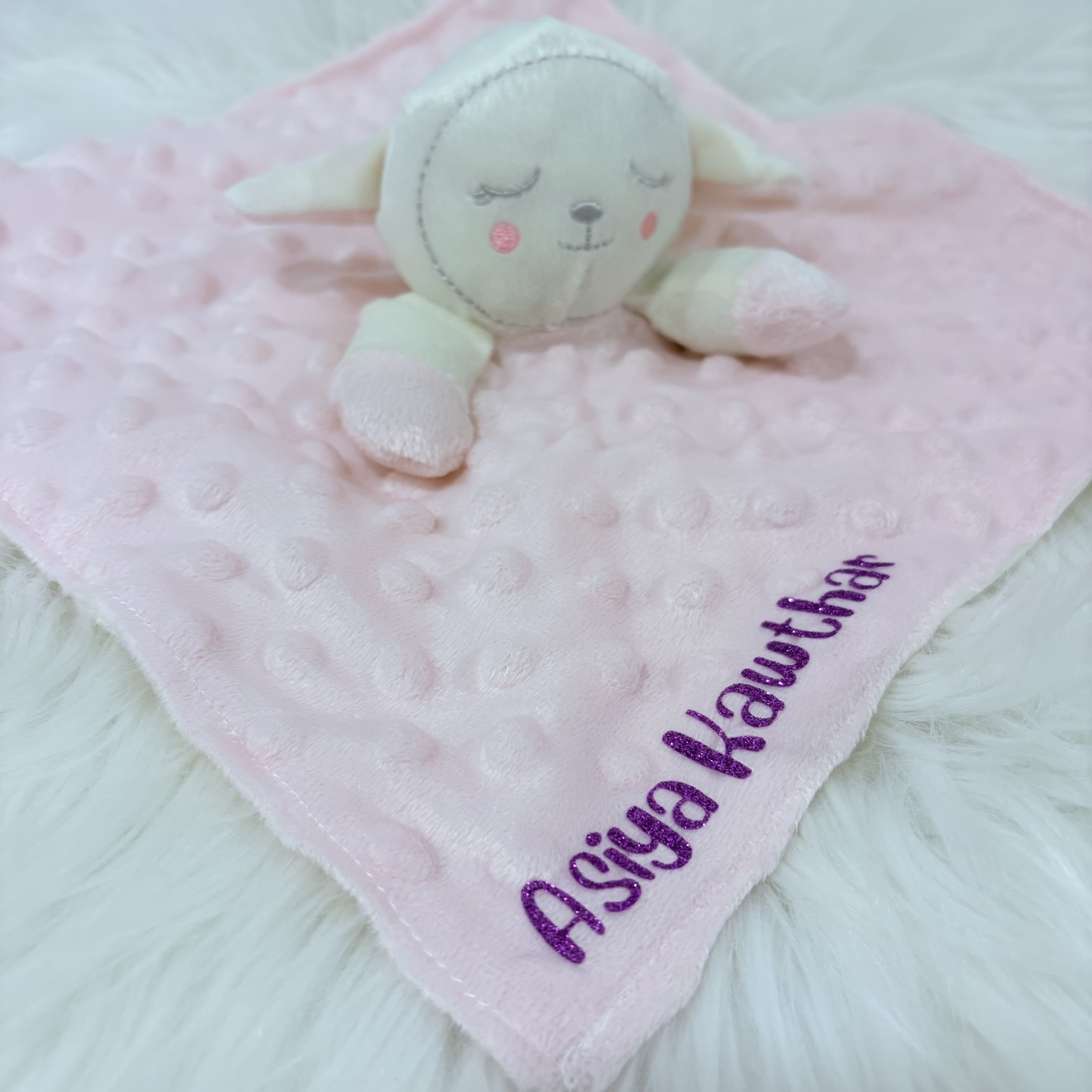 Personalized Pink Minky Baby Comforter | Custom Name Security Blanket for Newborns