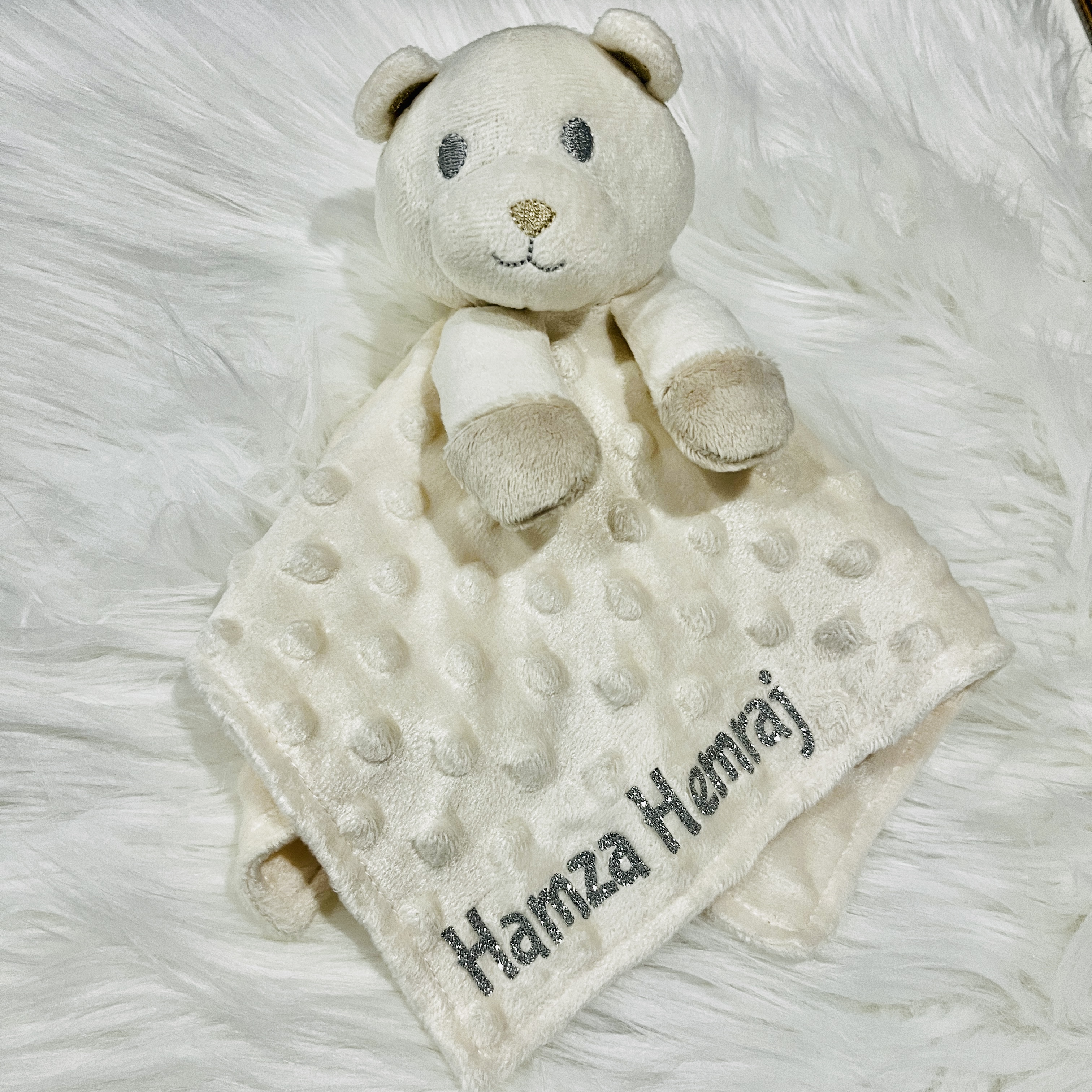 Personalized Beige Minky Baby Comforter | Custom Name Security Blanket for Newborns