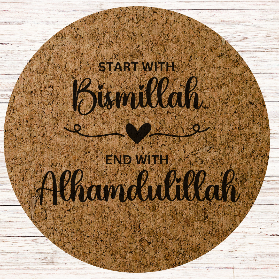 Engraved Cork Hot Mat Kitchen Gift – "Start with Bismillah"  Heat-Resistant Trivet for Kitchen & Dining