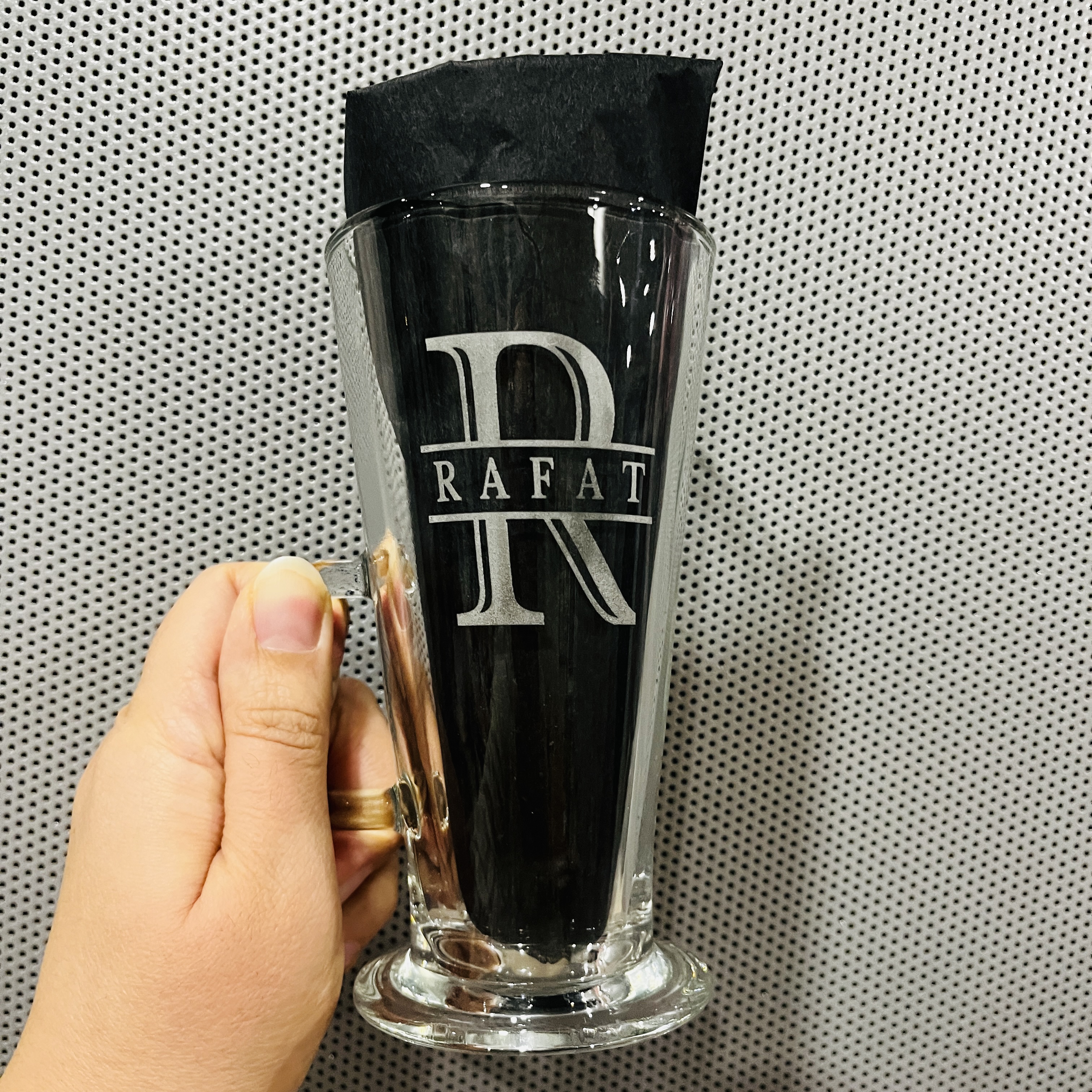 Custom Monogram Etched Latte Glass Mugs for Couple
