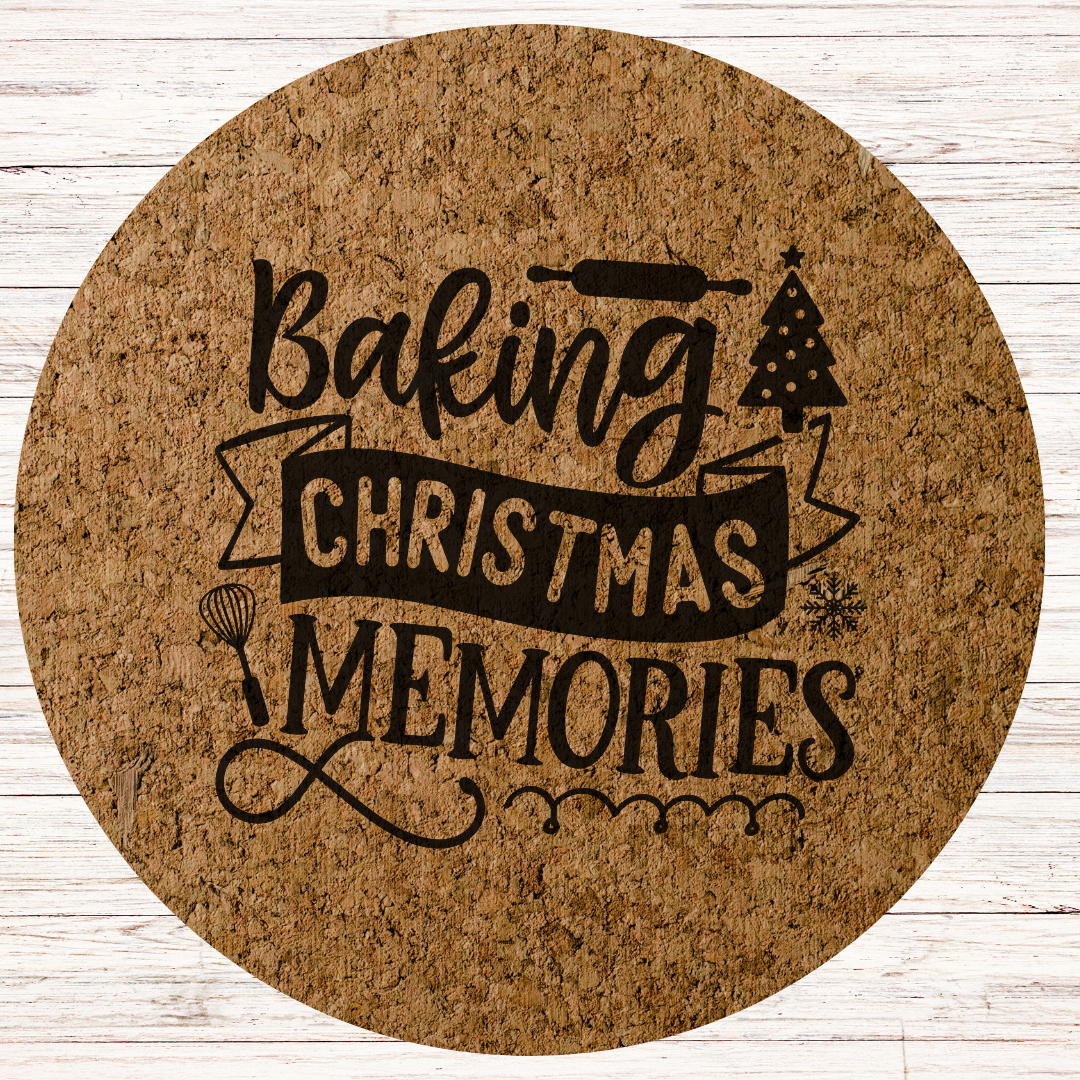 Funny Christmas Engraved Cork Hot Mat Kitchen Gift – "Baking Christmas Memories"  Heat-Resistant Trivet for Kitchen & Dining