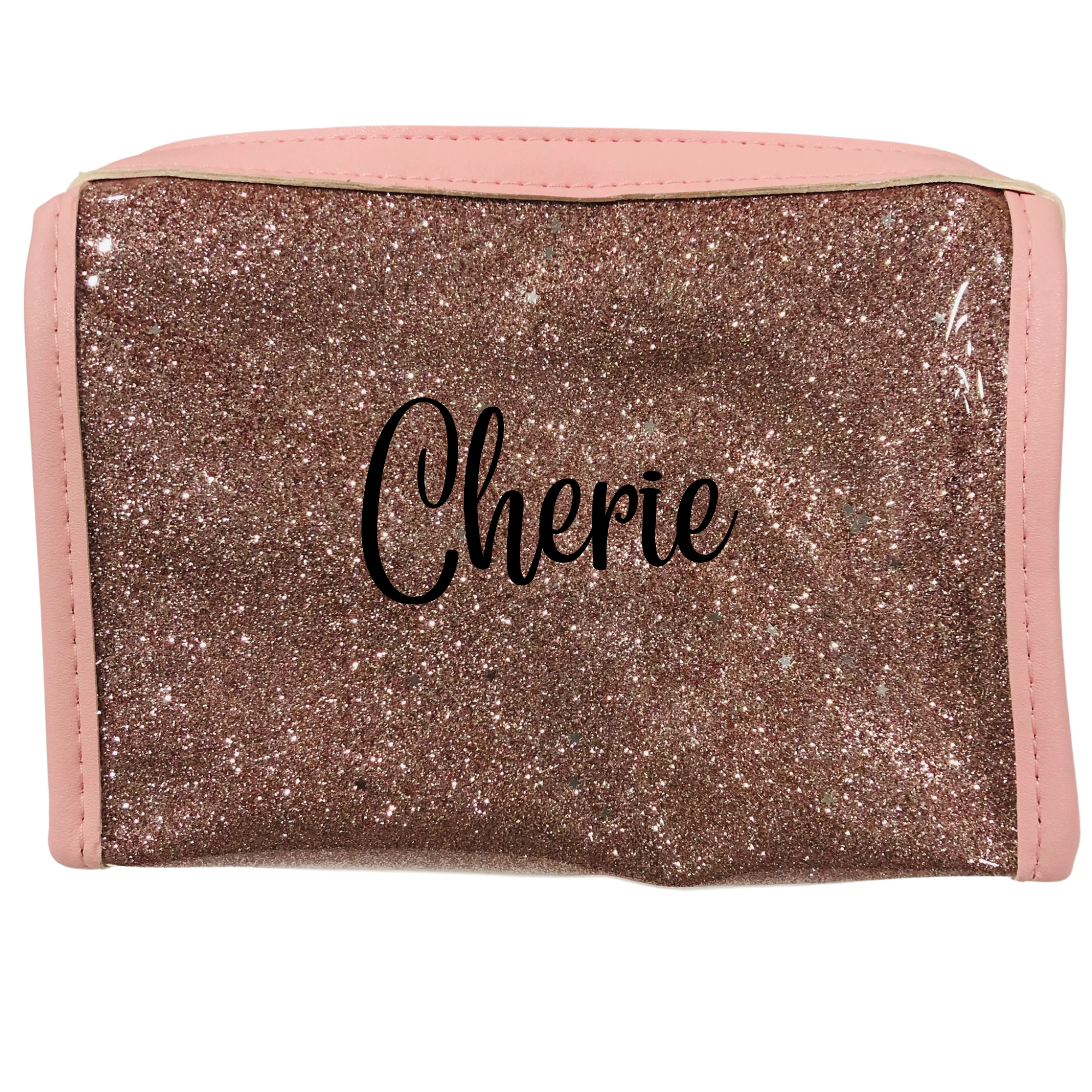 Personalized Makeup Bag, Bridesmaid Gift, Custom Pink Glitter Pouch for Friend, Personalised cosmetic zipper bag, Valentines Gift for her