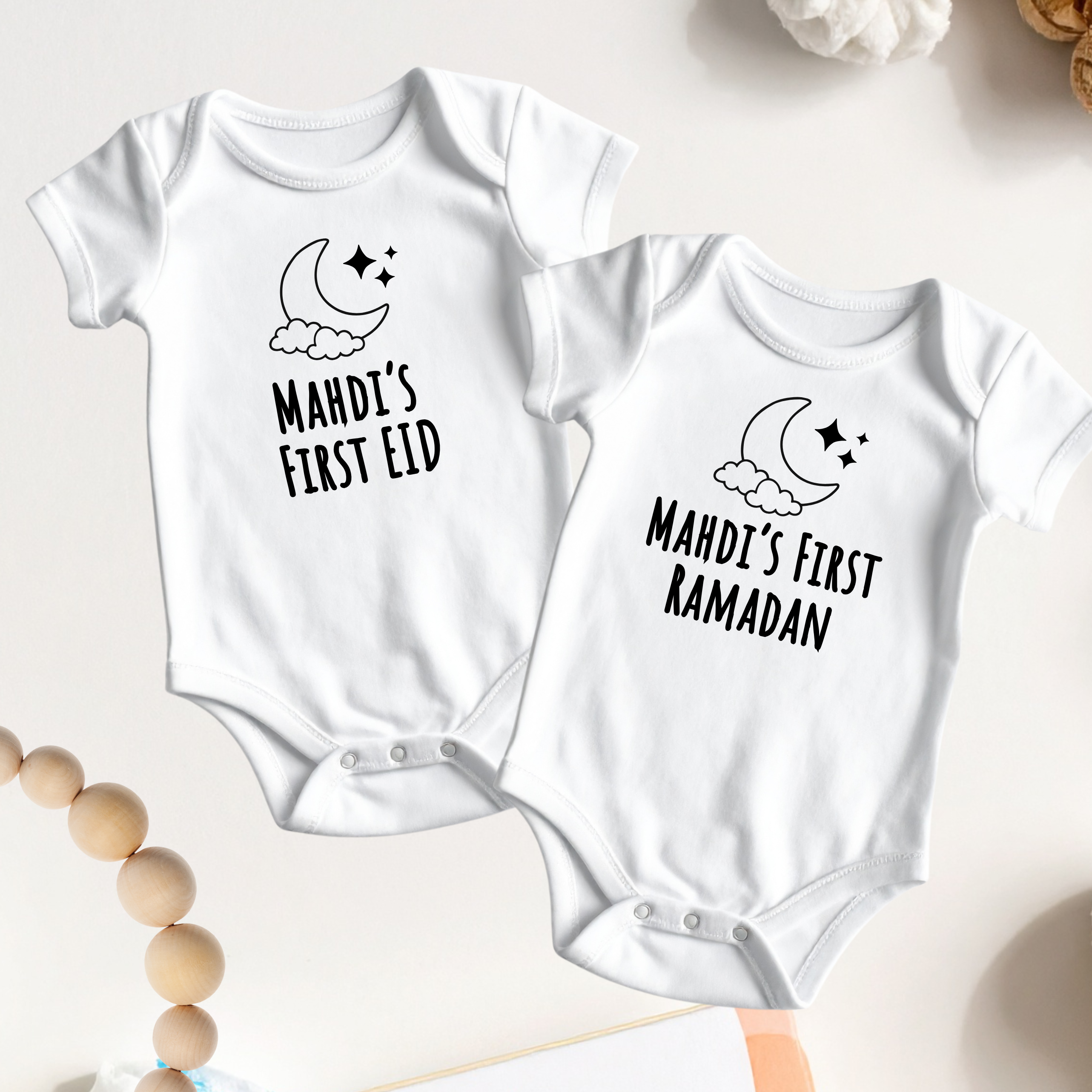 Personalized Baby’s First Ramadan or First Eid Onesie – Custom Baby Name Islamic Bodysuit