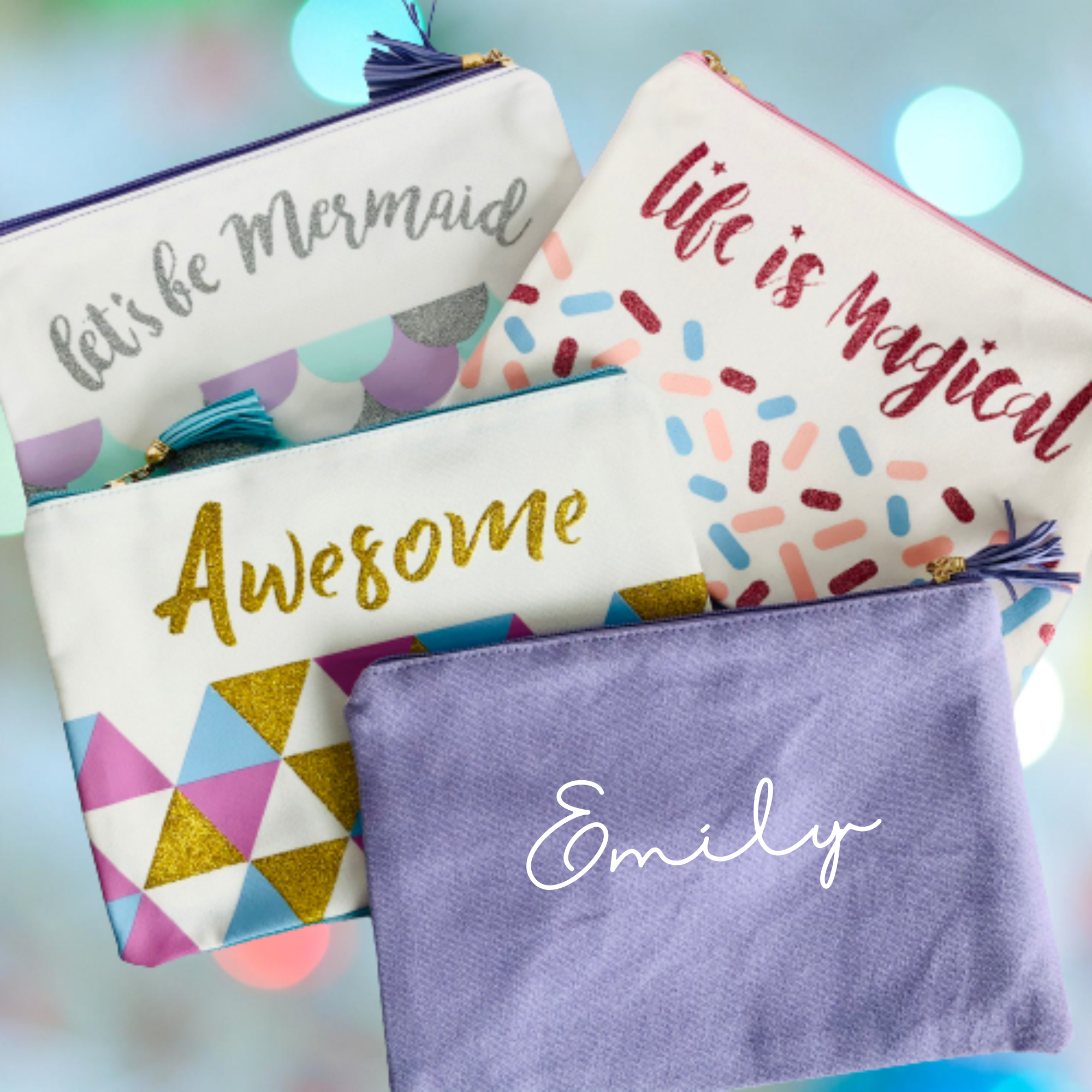 Custom Glitter Zipper Canvas Pouch, Cute Pencil Case kids, Personalized Name Girls Mermaid Pencil Case, Magical Custom Kids Pencil Pouch Bag