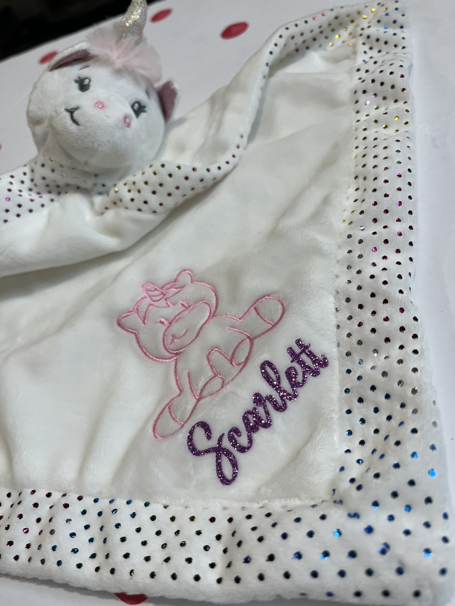 Personalized Unicorn Minky Baby Comforter | Custom Name Security Blanket for Newborns