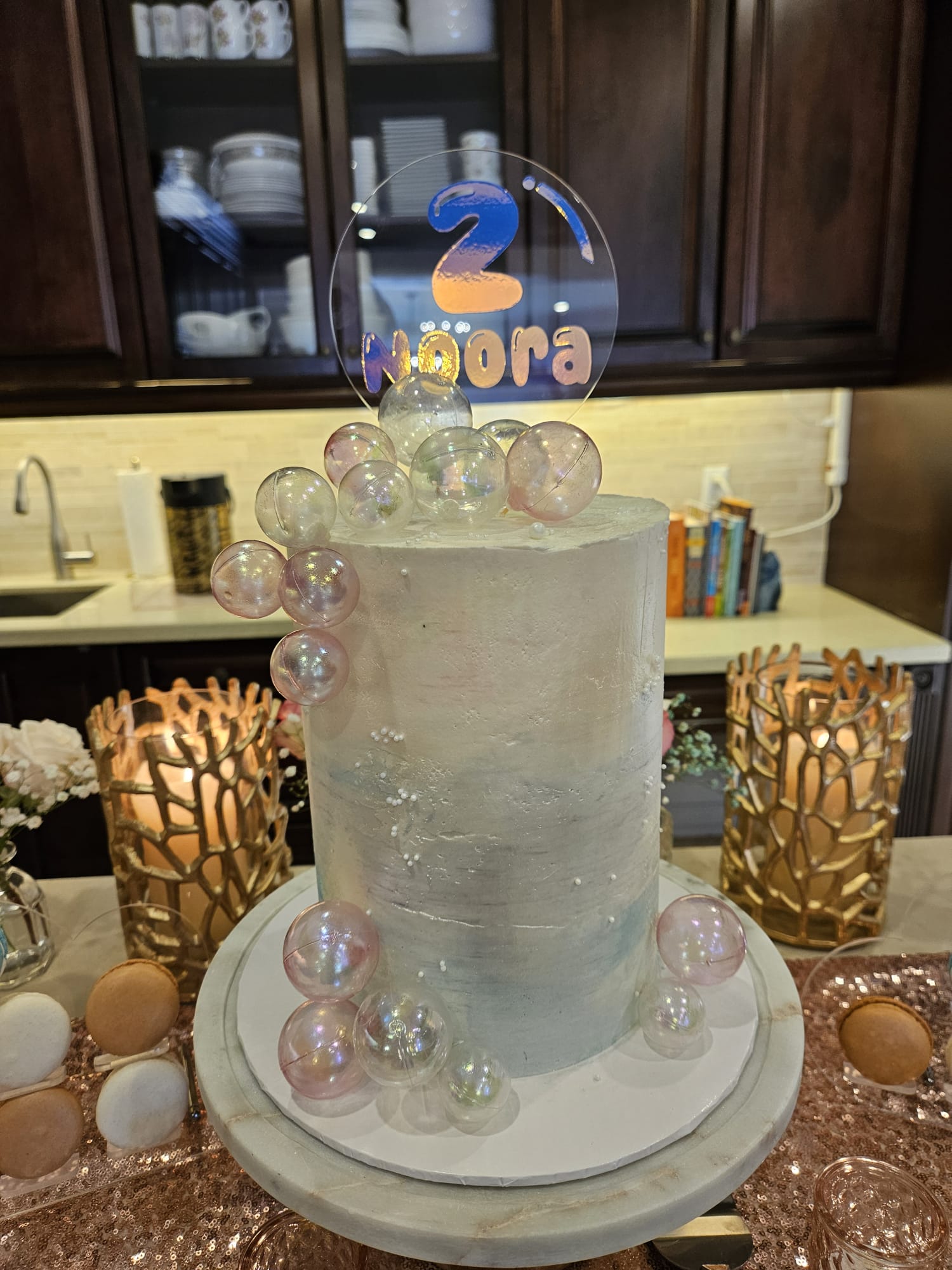 Happy Birthday Custom Name & Age Round Acrylic Cake Topper – Personalized Bubble Font Birthday Decoration