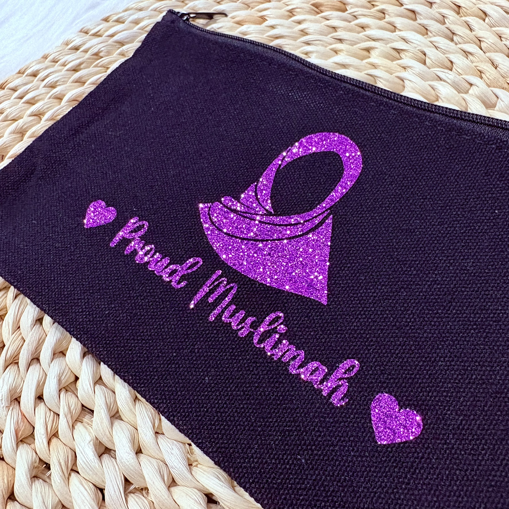 Proud Muslimah black zipper pouch