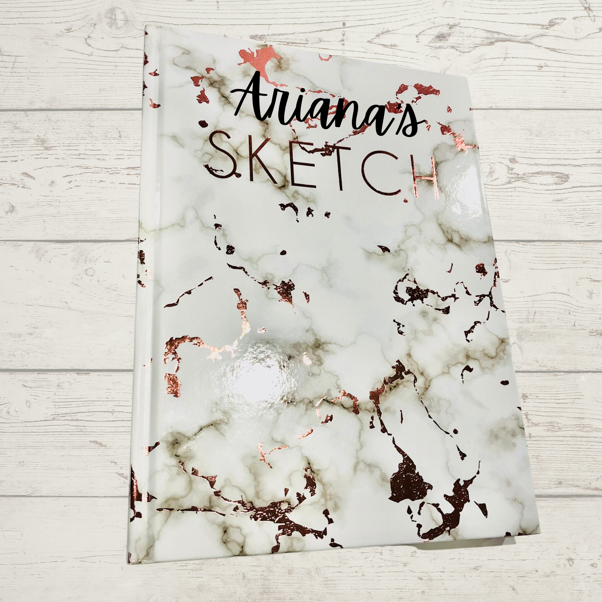Personalized White Marble Sketchbook, Gold Embossed Drawing Book, Custom Name Vinyl Decal Doodle Book, Personalised Journal Book for her