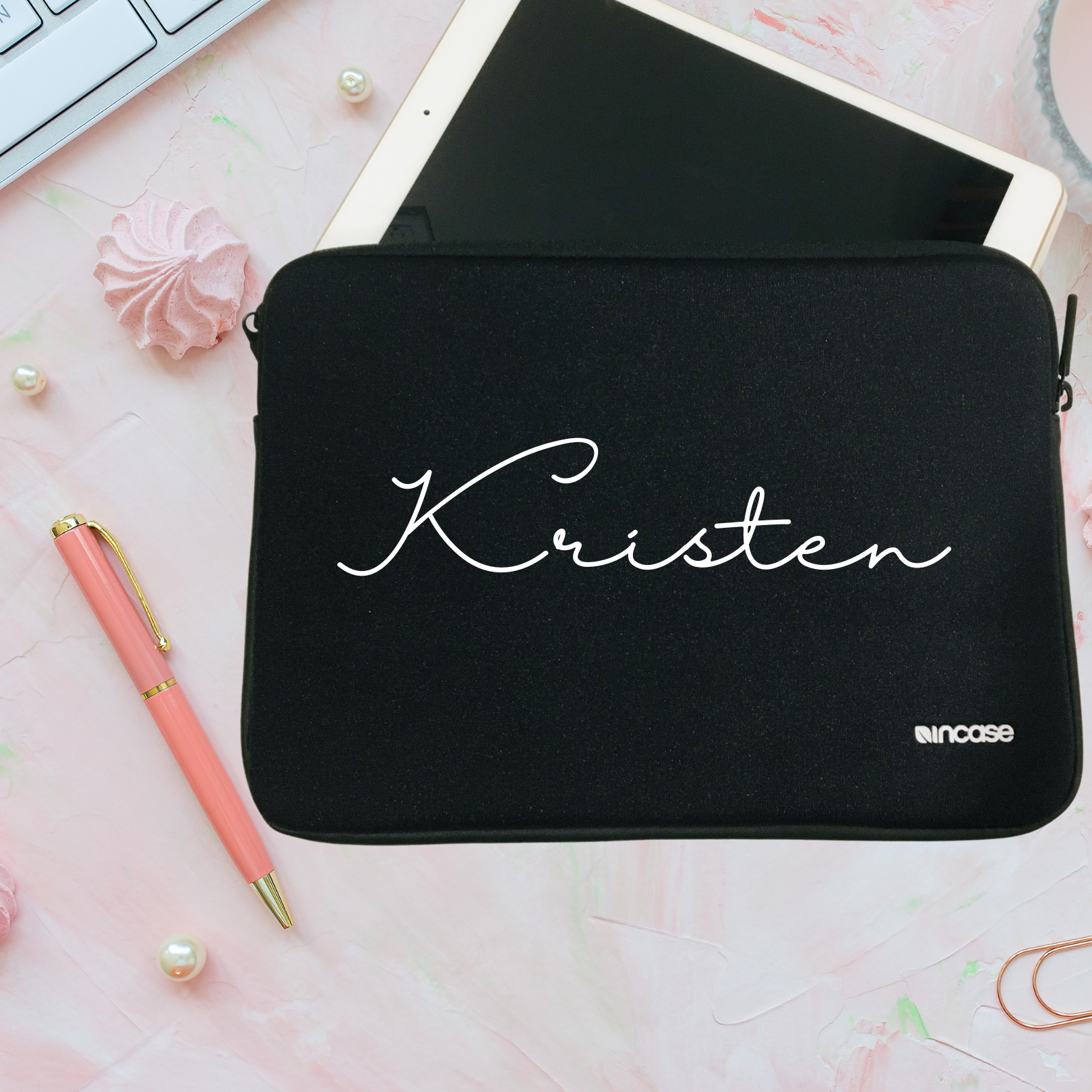 Personalized 12.5" Black Zippered Ipad case with plush lining, Custom Ipad Pro Case, Black Ipad Air Case, Laptop Protective Case Gift