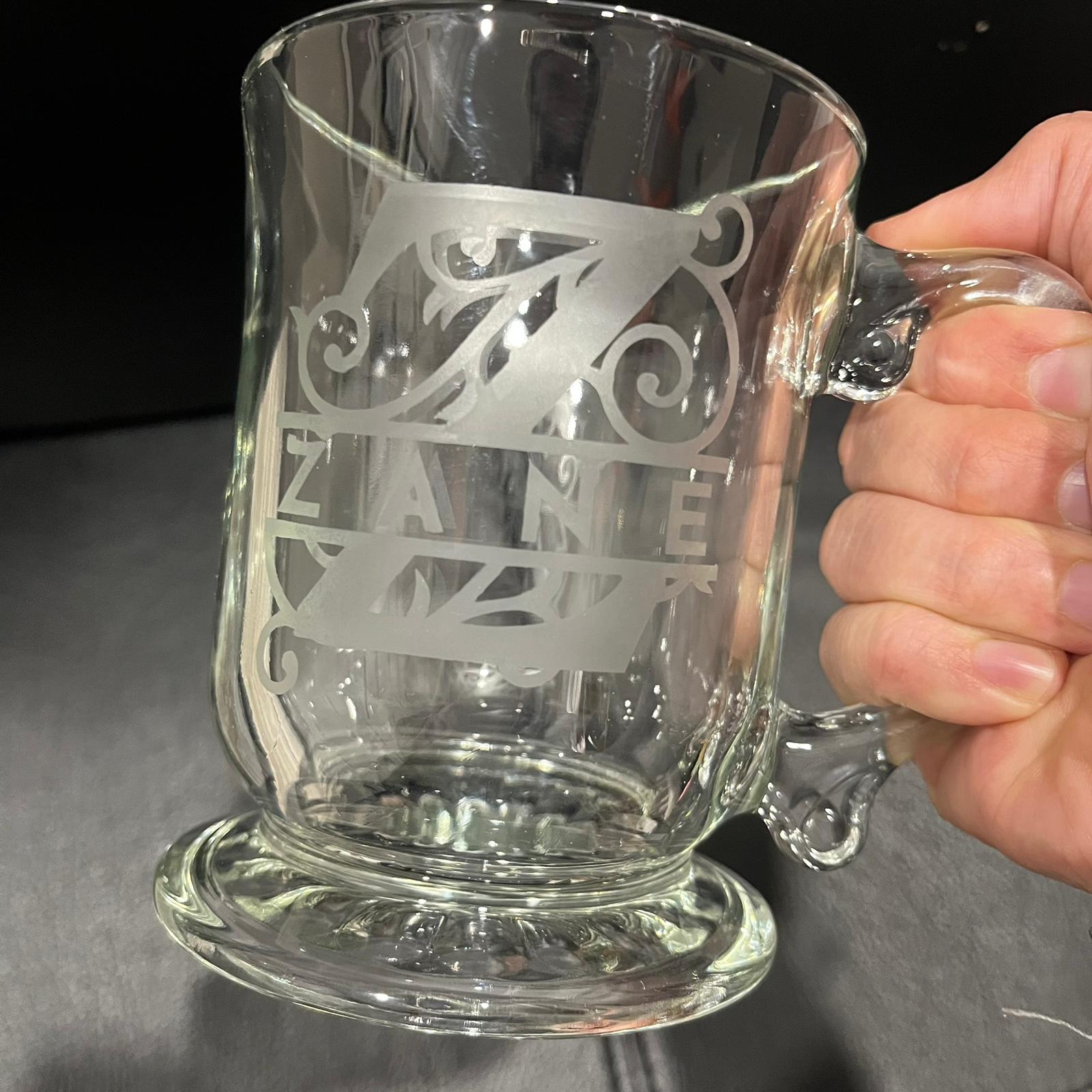 Custom Etched Glass Glassware Mug for Weddings, Personalized Monogram Etched Engraved Glass Mug,  Groomsmen gift, Couple gift, Dad gift