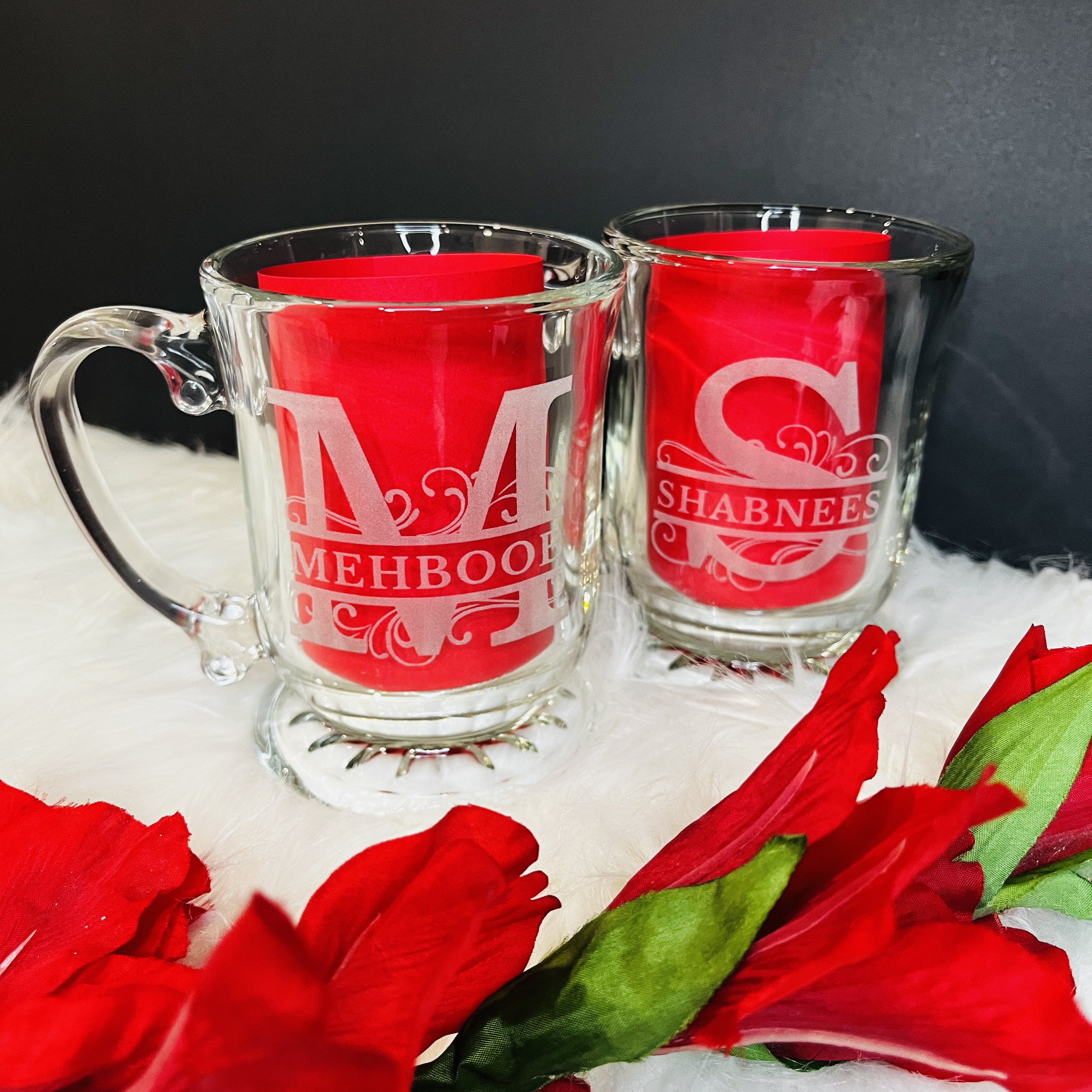 Custom Etched Glass Glassware Mug for Weddings, Personalized Monogram Etched Engraved Glass Mug, Groomsmen gift, Couple gift, Dad gift