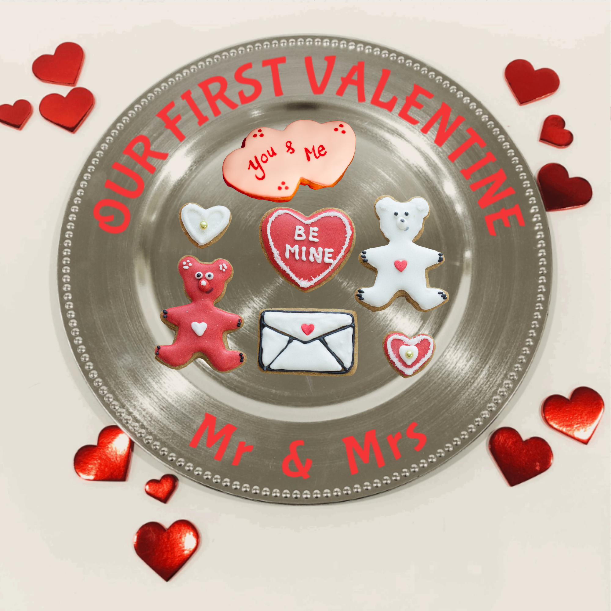 Valentine’s Day Cookie Plate, Romantic gift set for couples