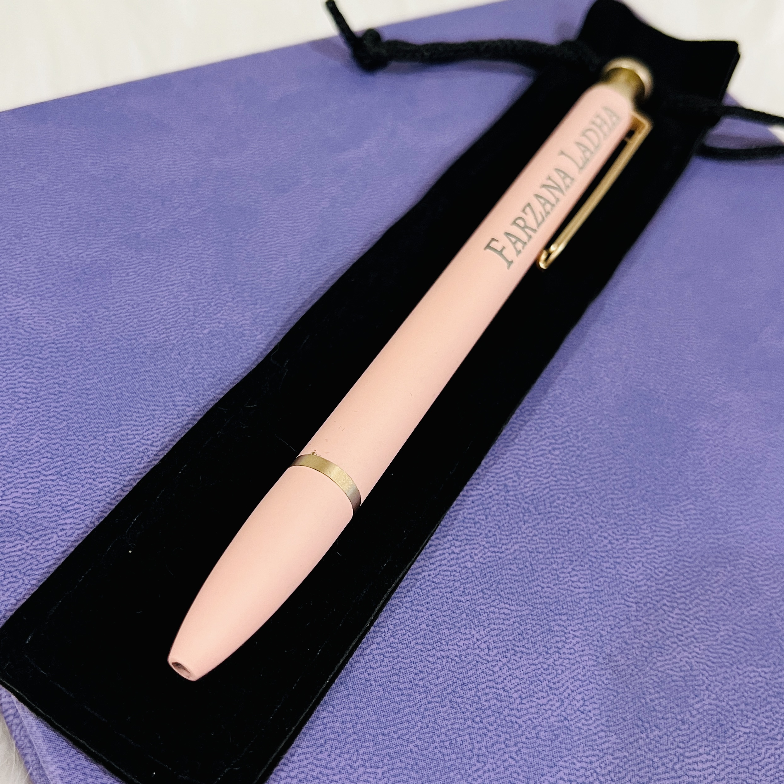Custom Name Engraved Pastel Pen Gifts in Velvet Pouch