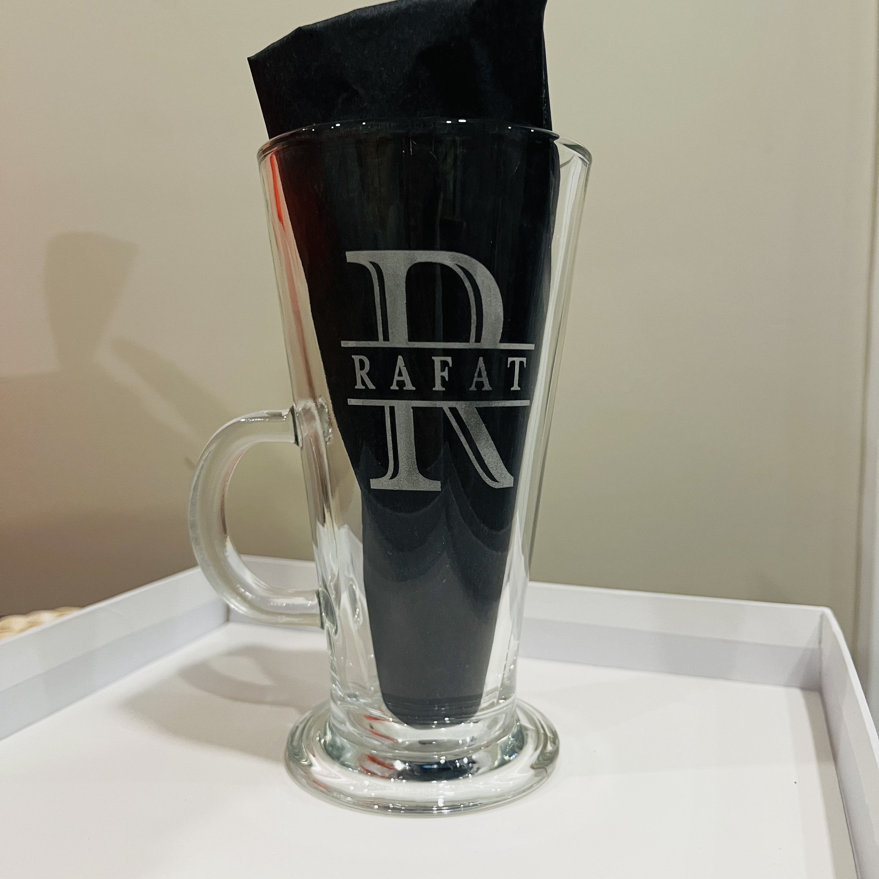 Custom Monogram Etched Latte Glass Mugs for Couple
