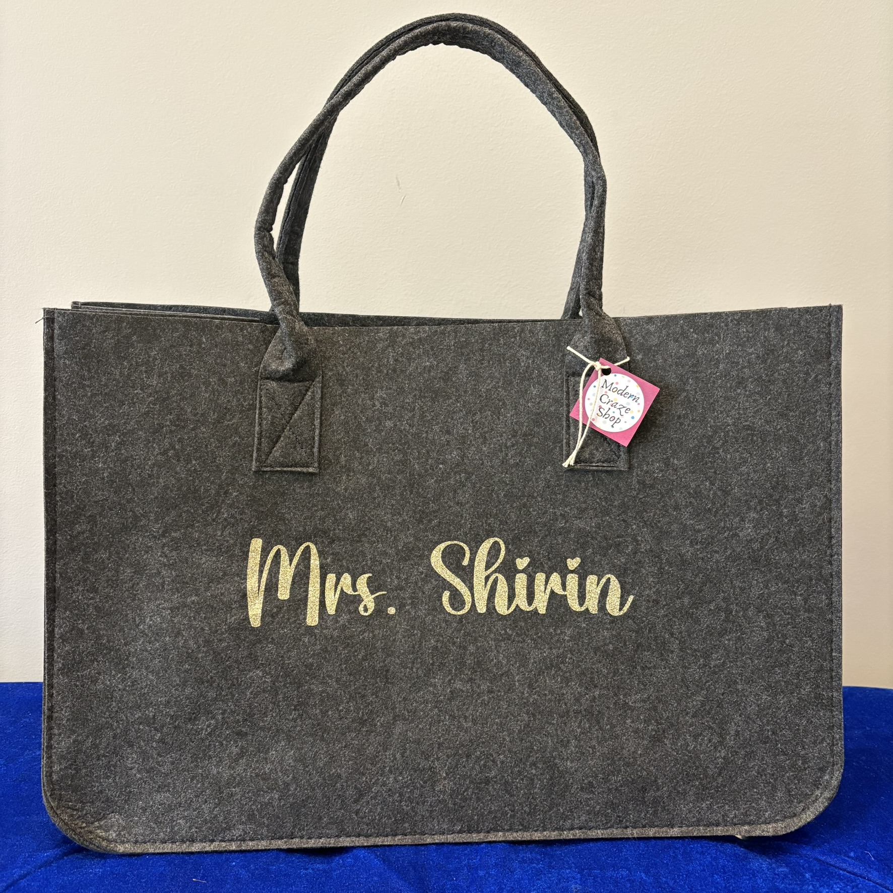 Personalized Large Felt Tote Bag – Heavy Duty Teacher Book Bag with Custom Name