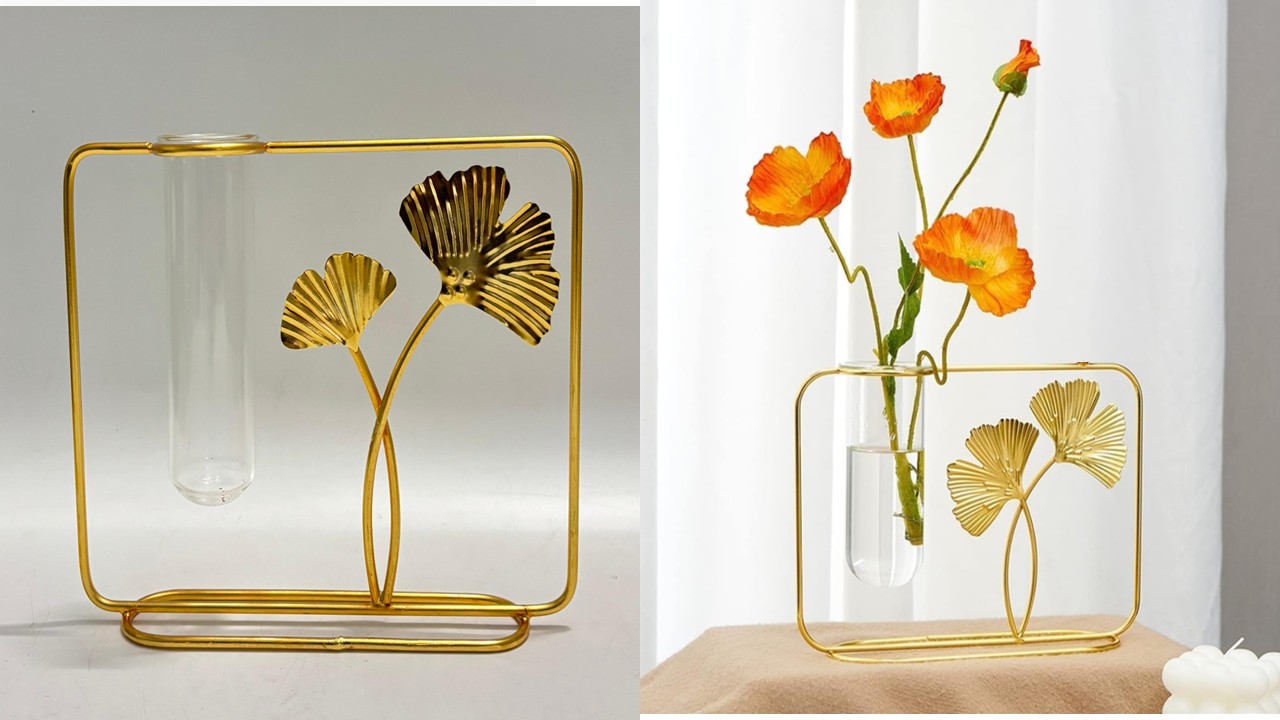 Metal Ginkgo Leaf Table Vase