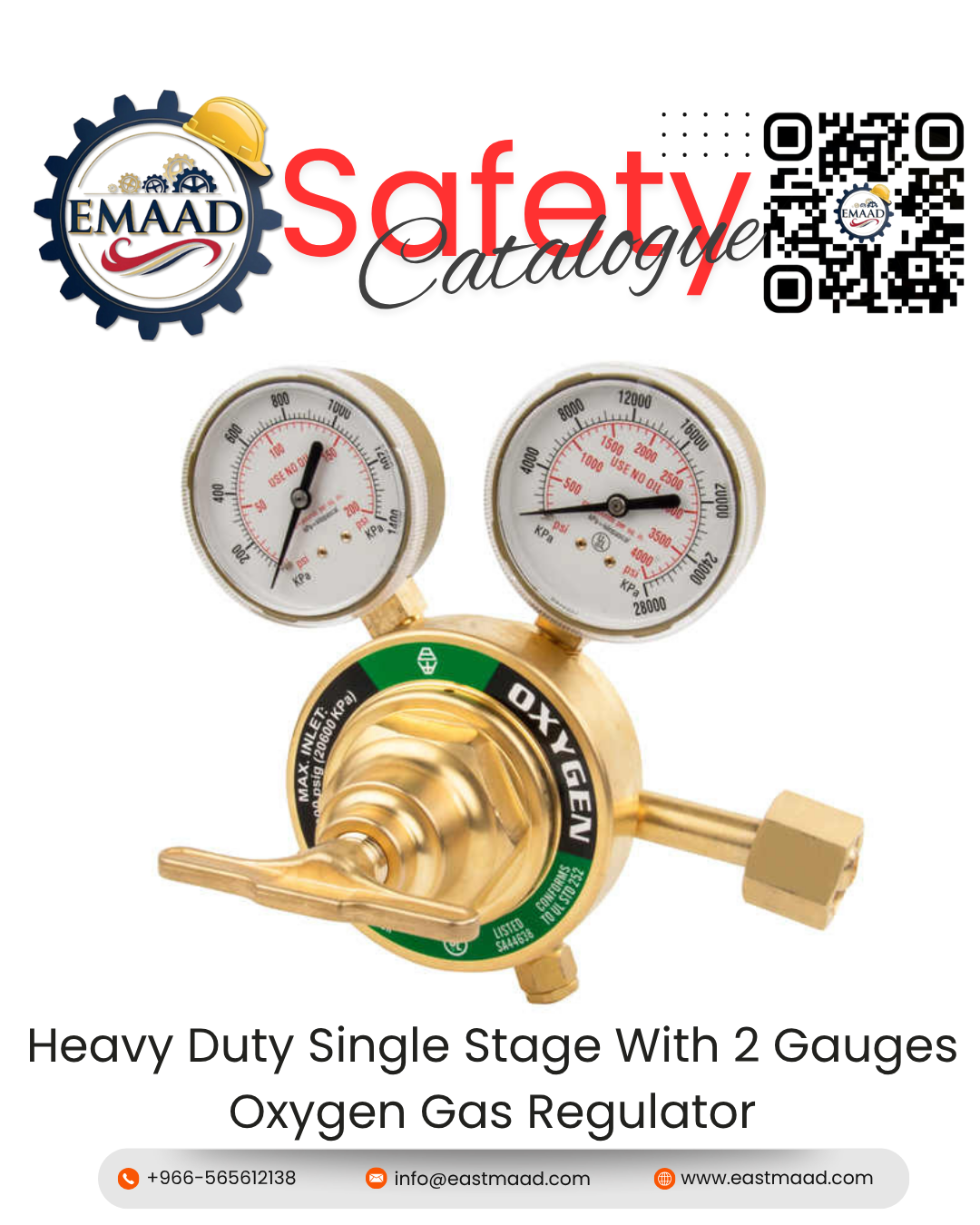 Heavy Duty Single Stage With 2 Gauges Oxygen Gas Regulator