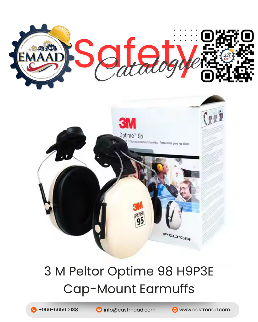 3M Peltor Optime 98 H9P3E Cap-Mount Earmuffs