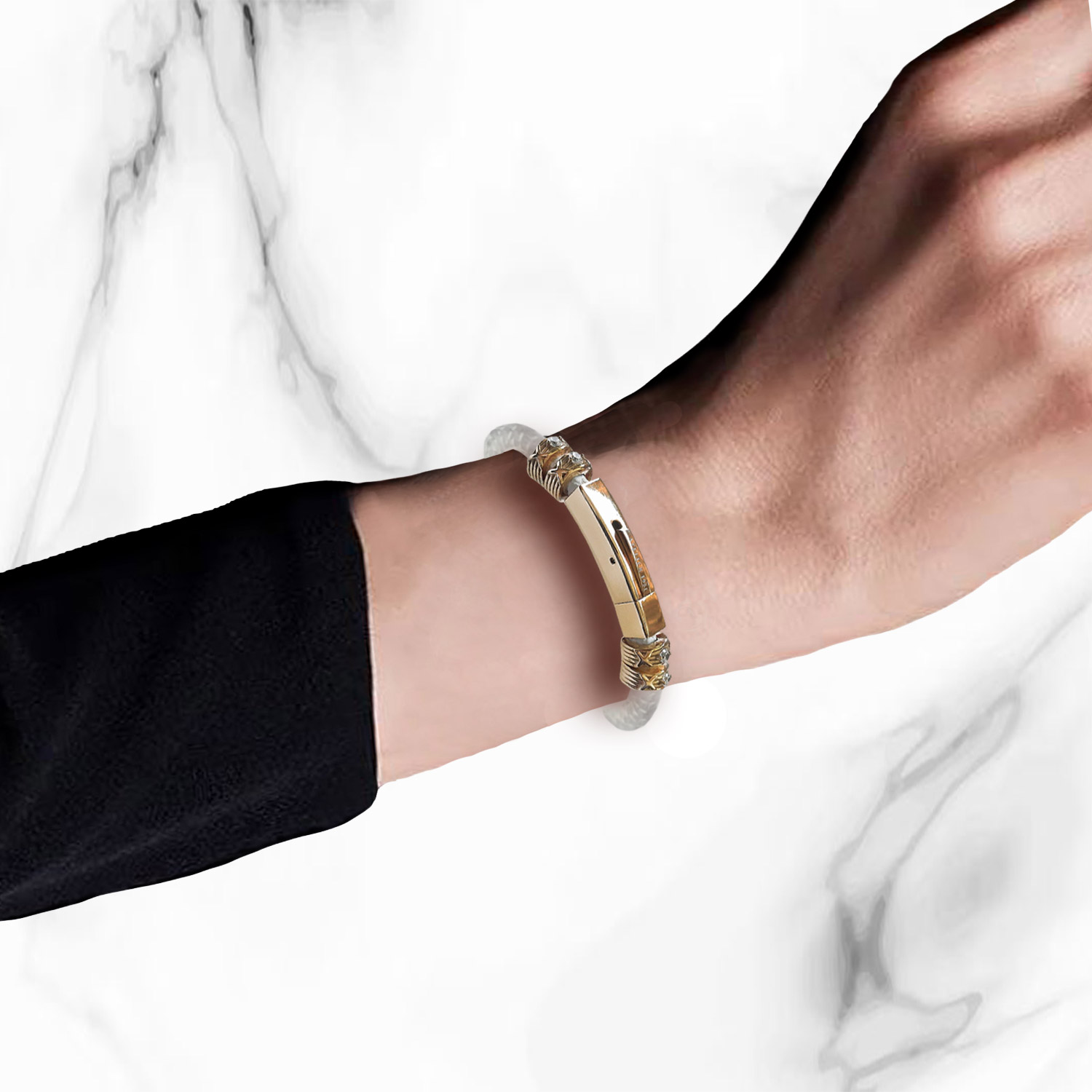 Leather Bracelet White Lily (089c)                                   