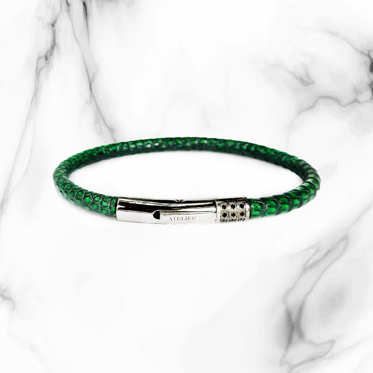 Emerald Leather Bracelet (95-1c)