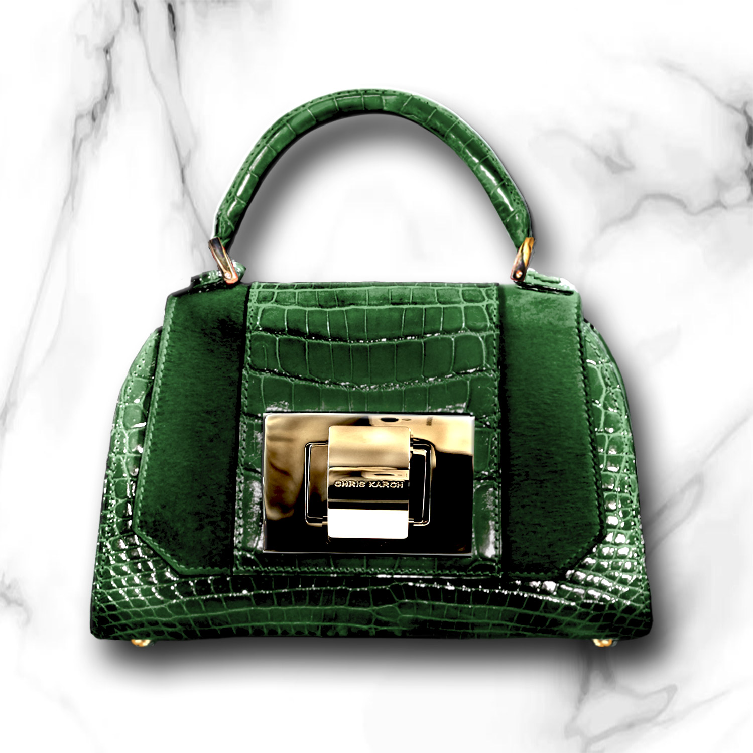 Emerald Green Croc Leather Handbag (J22-EG)