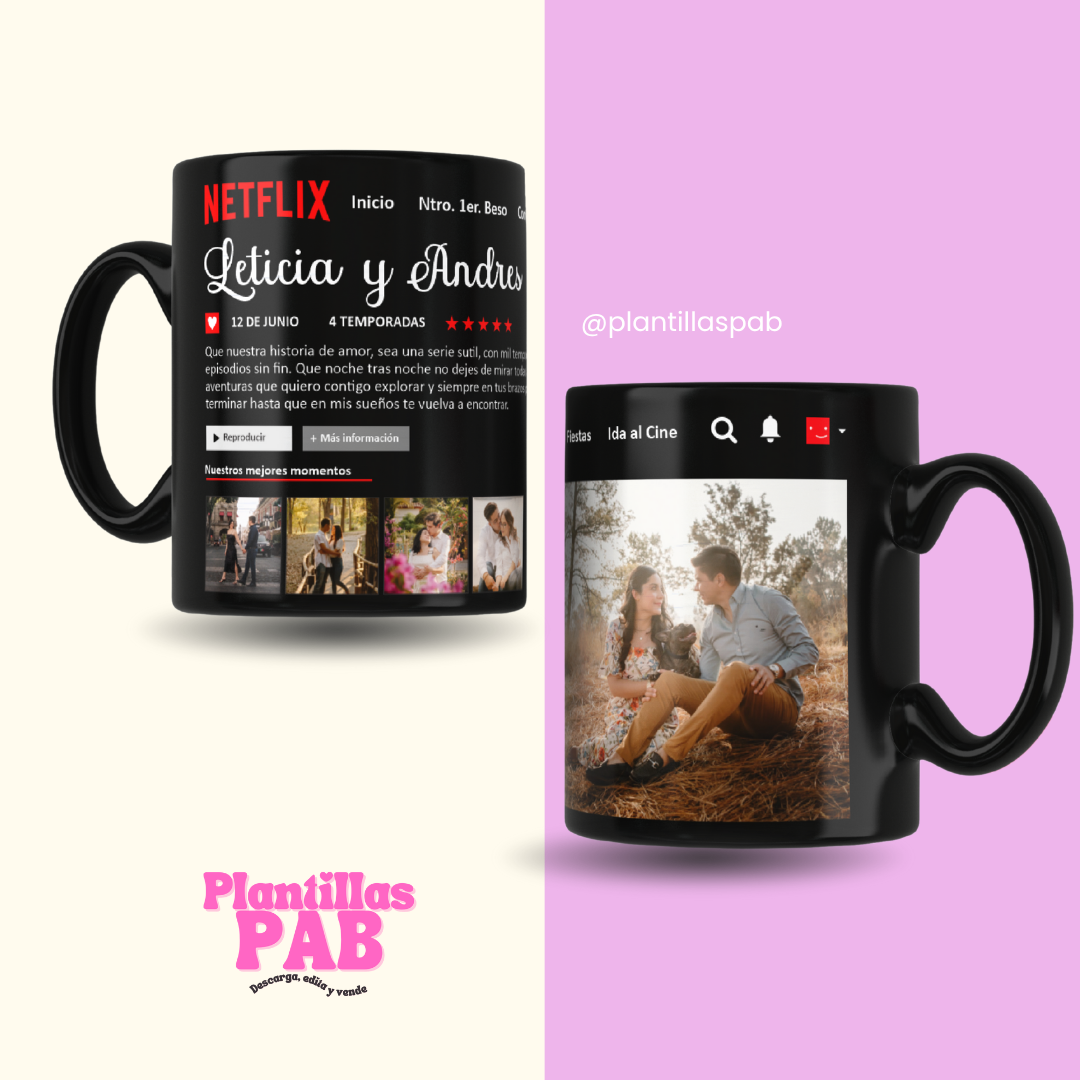 Diseño Plantilla Taza Netflix PNG + Editable Canva