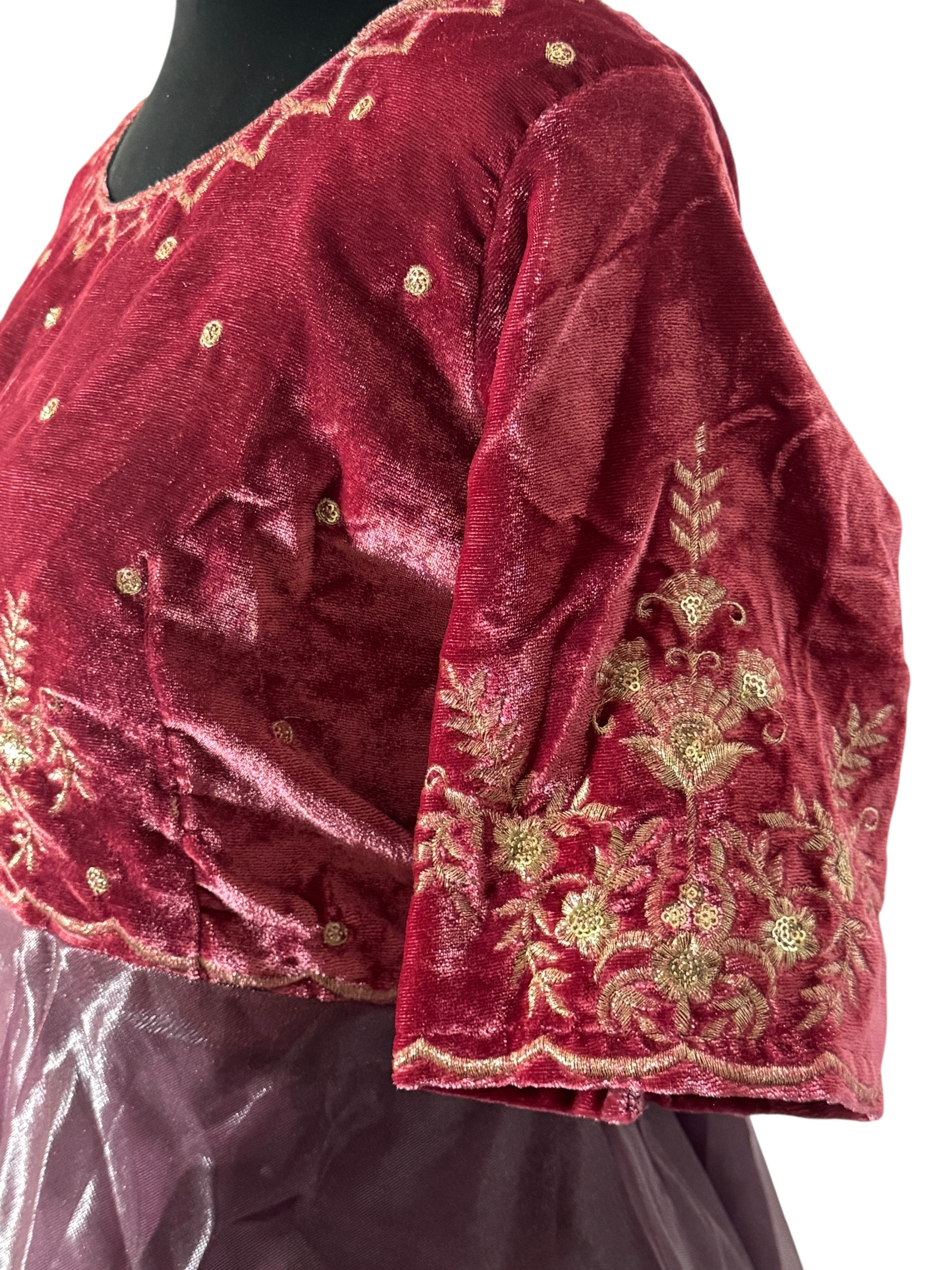 Elegant Maroon velvet yoke Gown