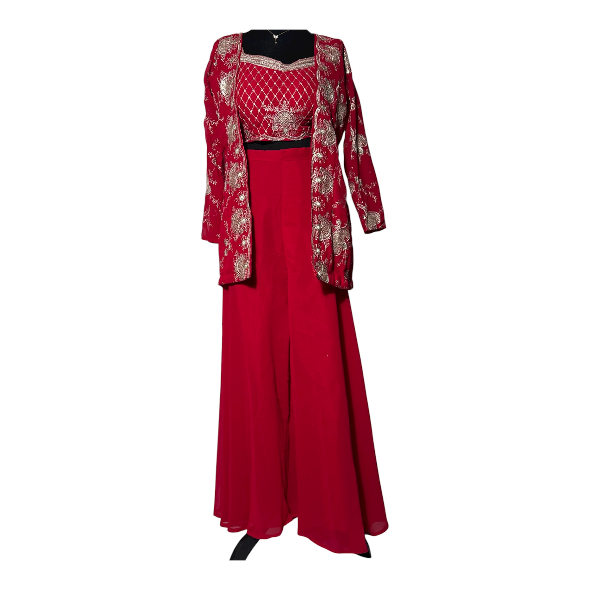 Elegant Red Traditional Abaya Set