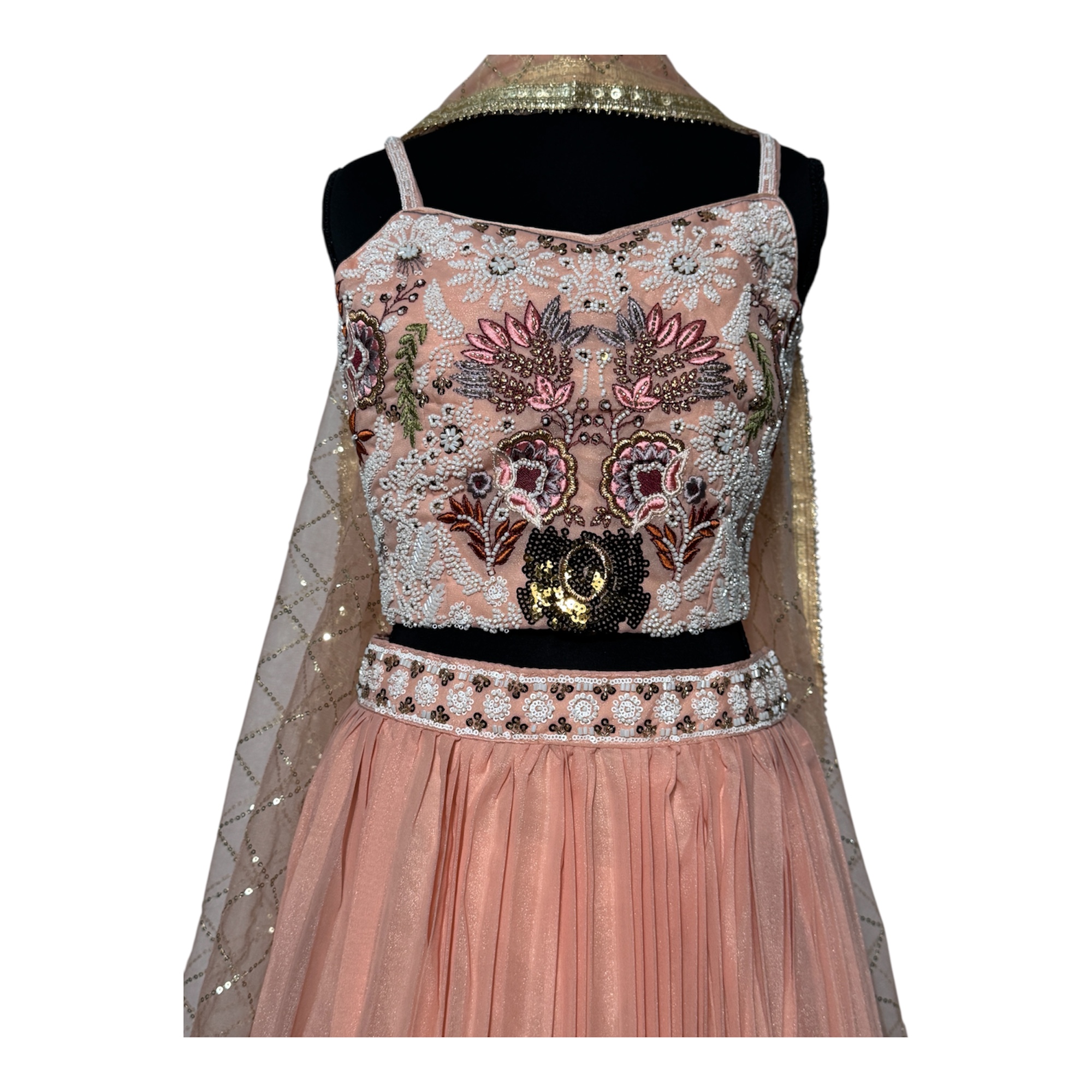 Embroidered Peach Crop top Set