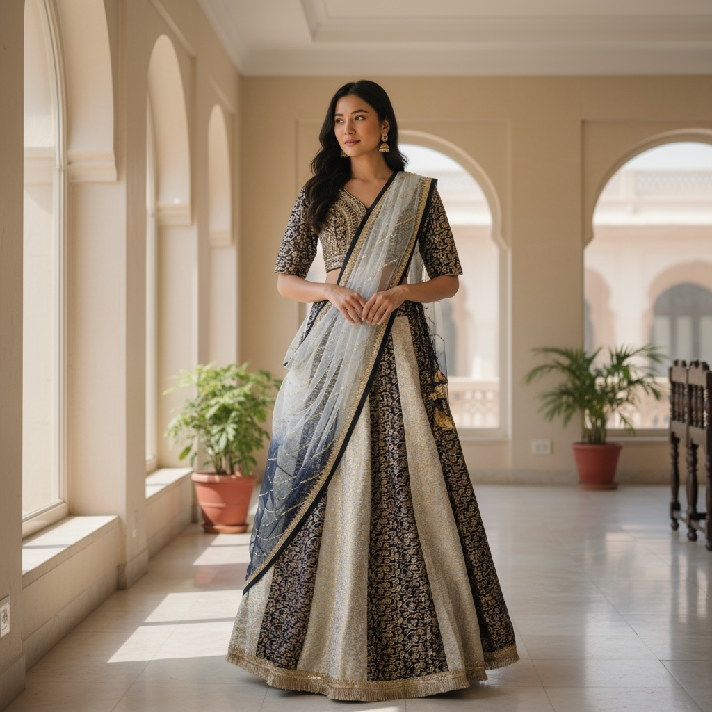 Elegant Embroidered Crop top skirt Set