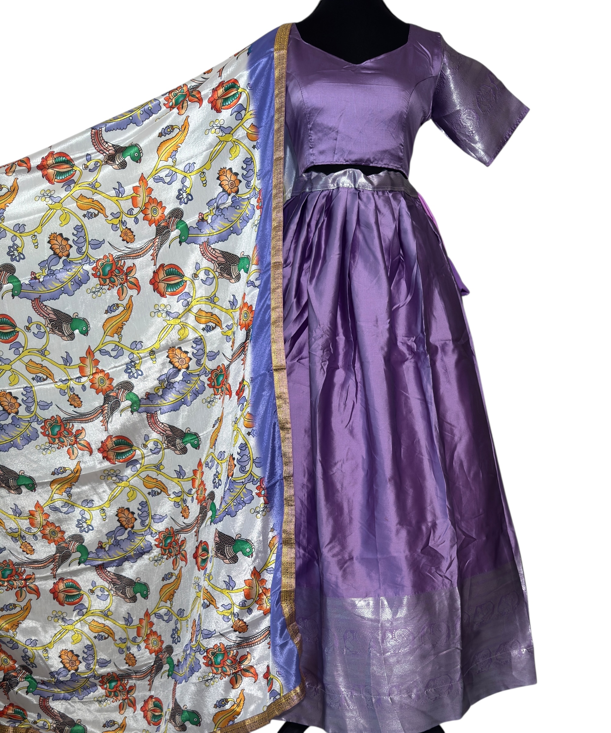 Traditional Purple Kalamkari printed half saree