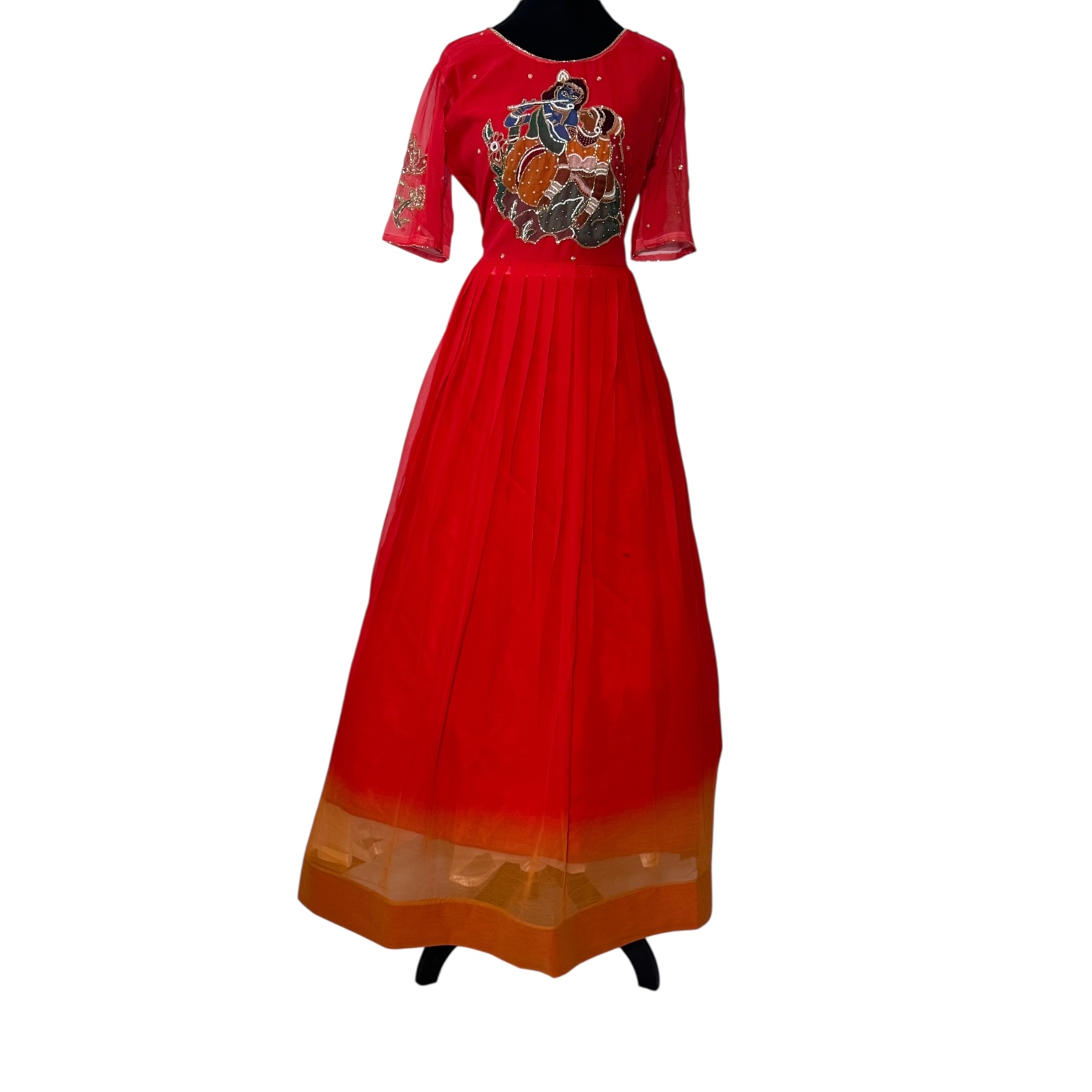 Red Ethnic Gown with Embroidery