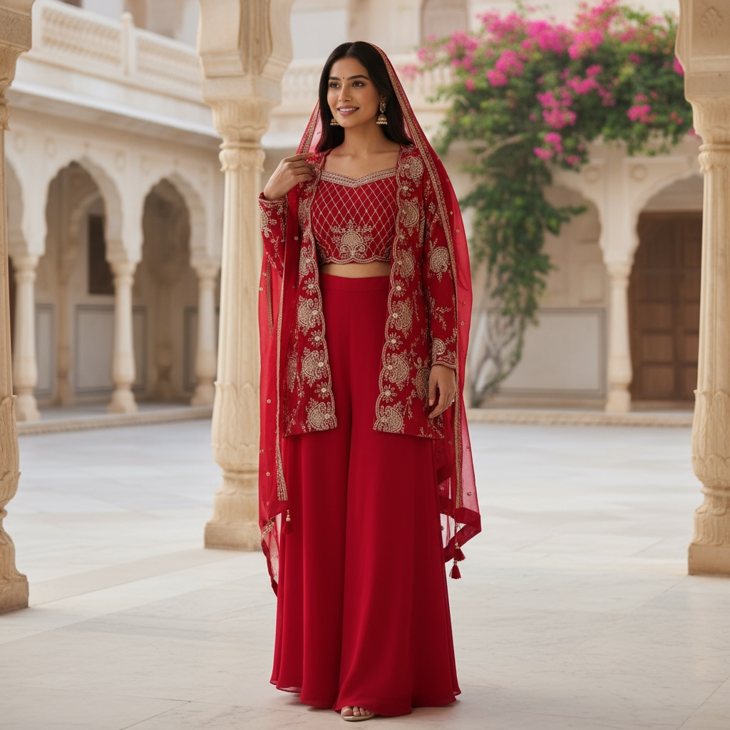 Elegant Red Traditional Abaya Set