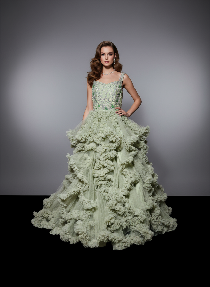 Elegant Ruffled wedding/Reception Gown