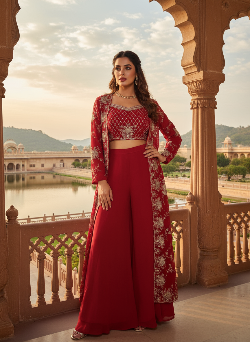 Elegant Red Traditional Abaya Set