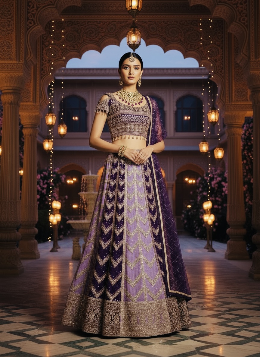 Purple Embroidered Lehenga Set