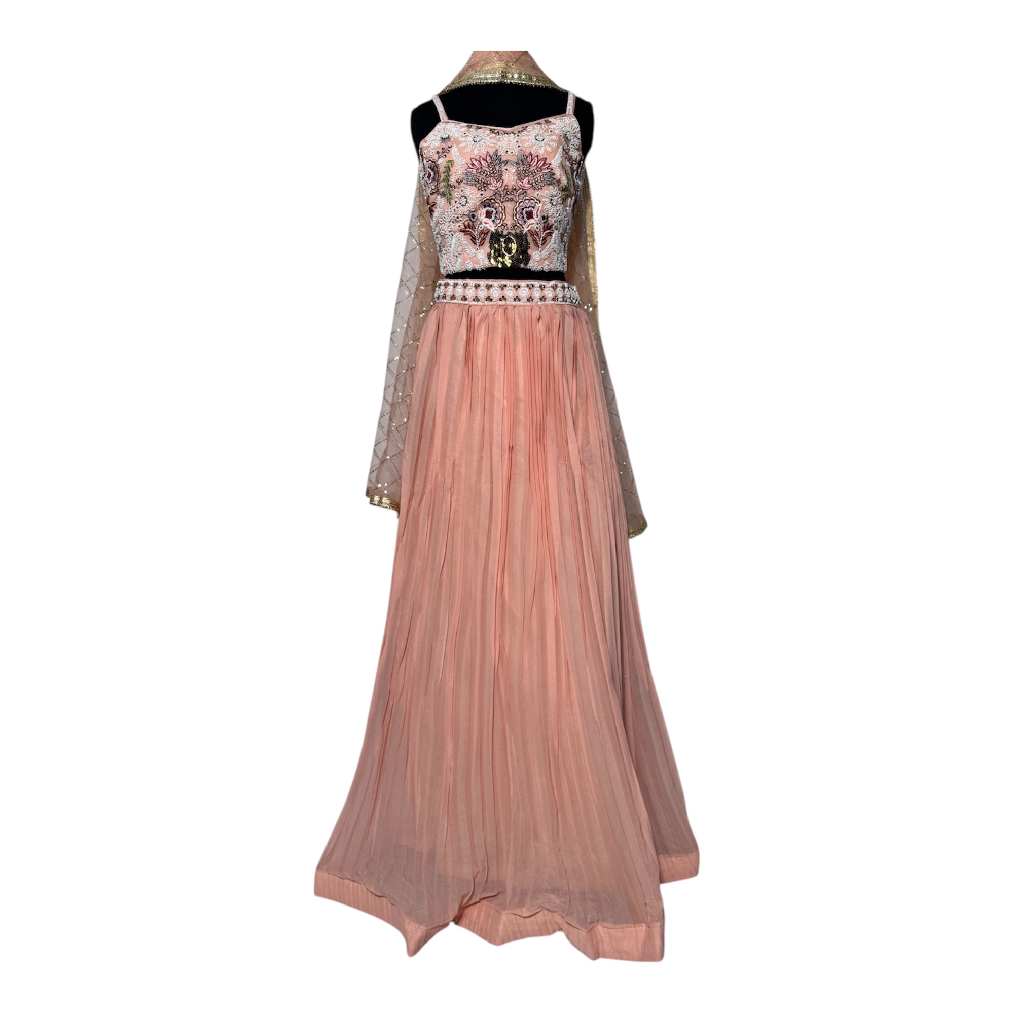 Embroidered Peach Crop top Set