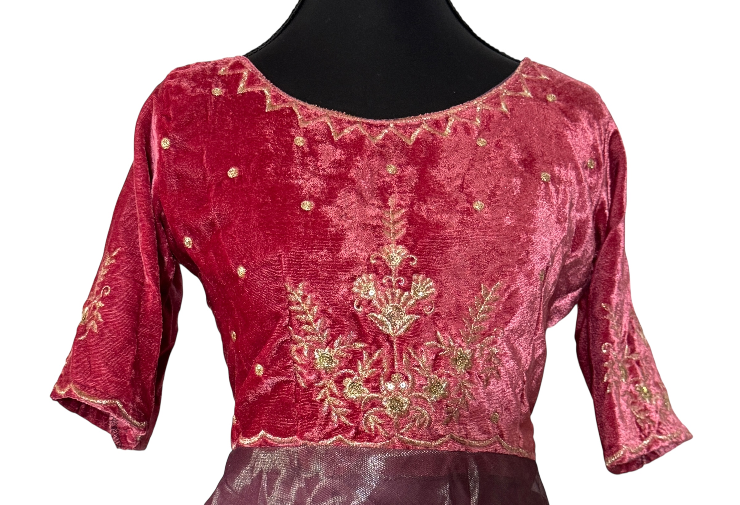 Elegant Maroon velvet yoke Gown