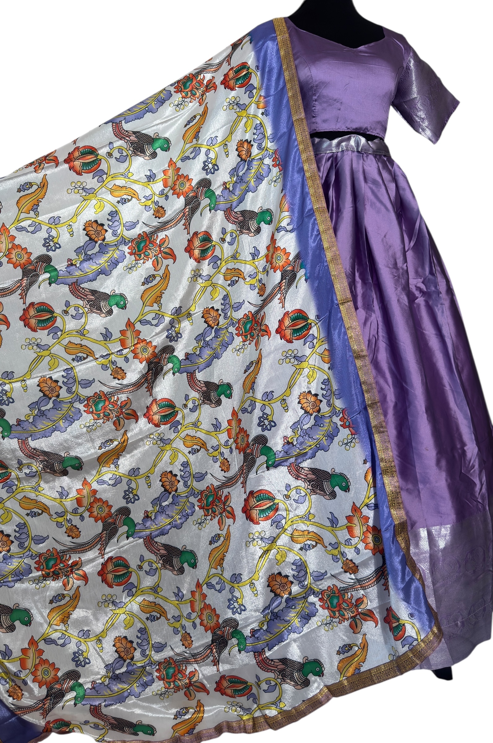 Traditional Purple Kalamkari printed half saree