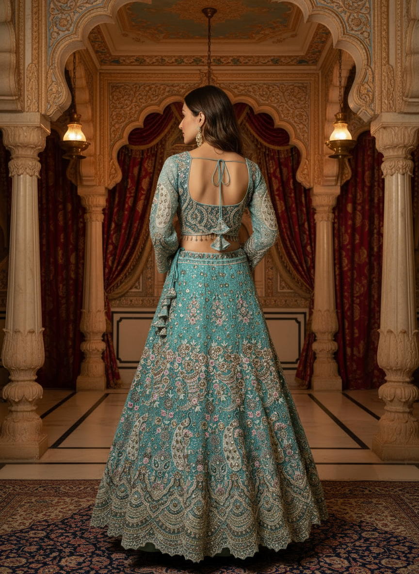 Embroidered Teal Bridal Lehenga