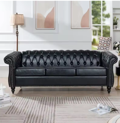 Elegant Black Leather Sofa