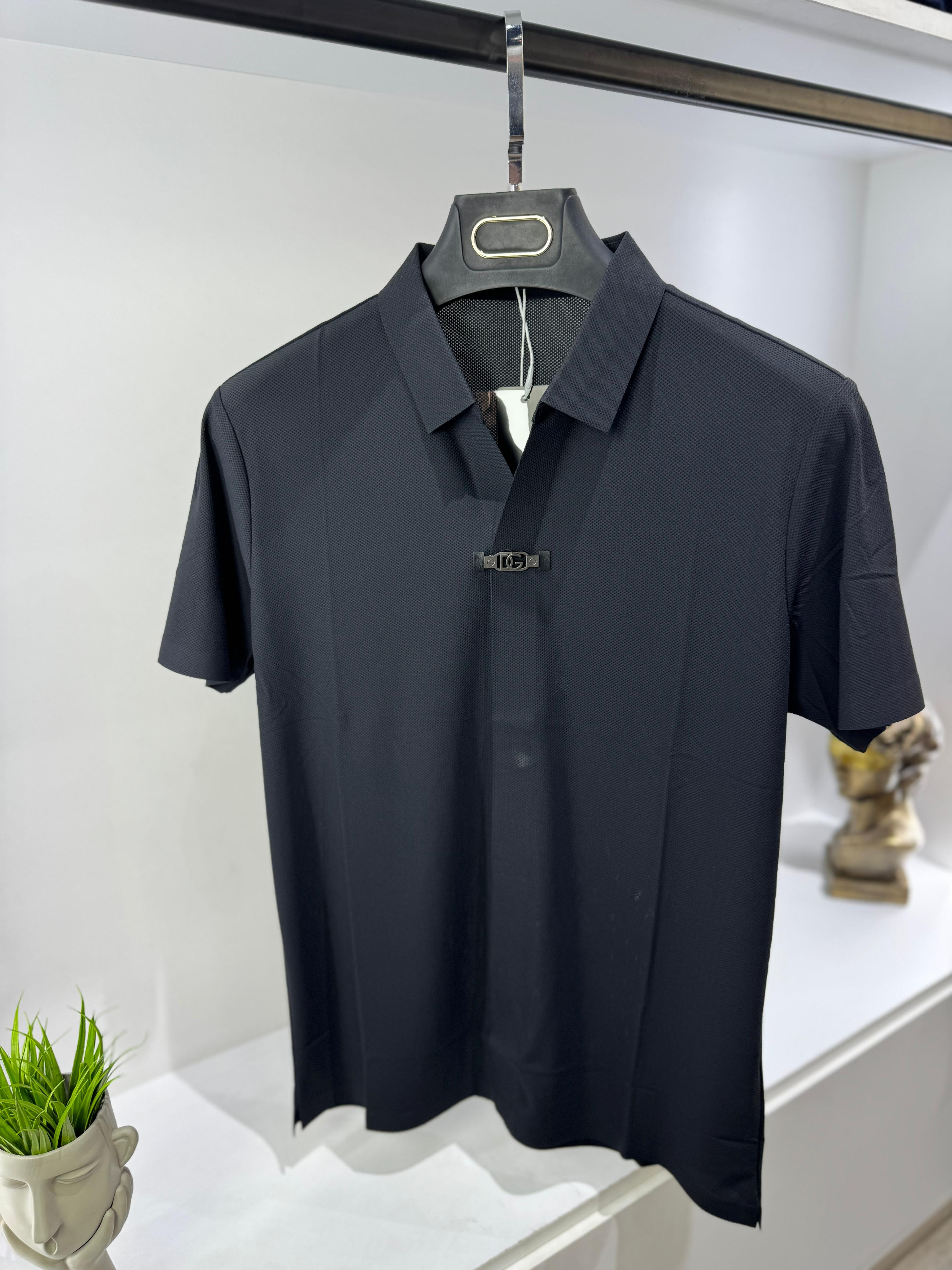 Modern Men's Polo with Unique Front Clasp