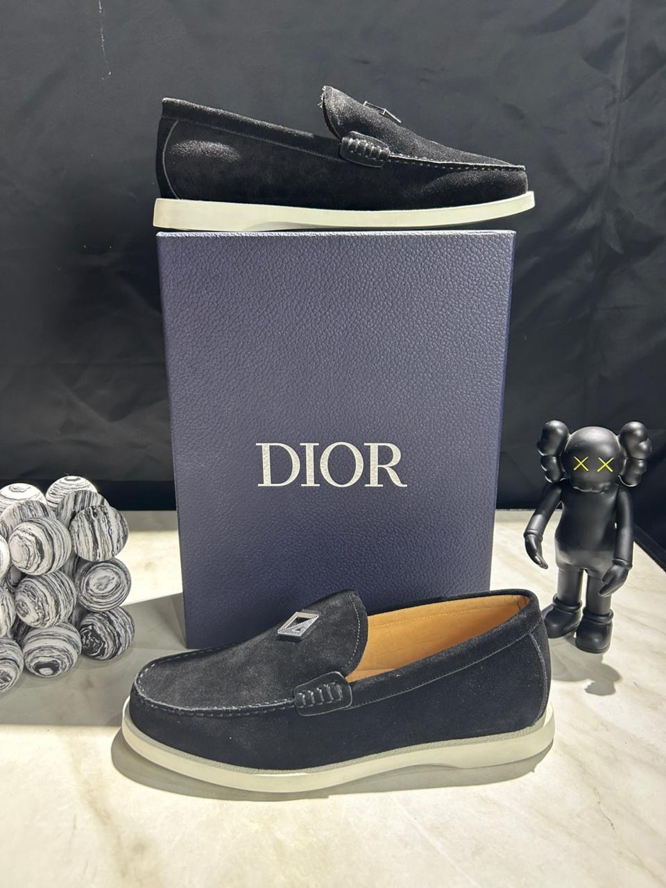 Men's Suede Loafers with Embossed Metal Accent